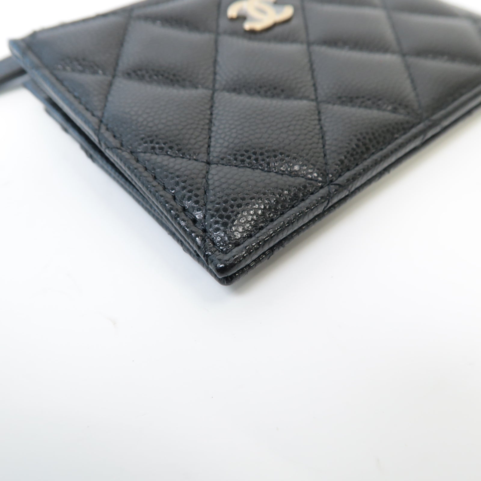 CHANEL 菱格Caviar皮革Card Case金扣卡片套黑色