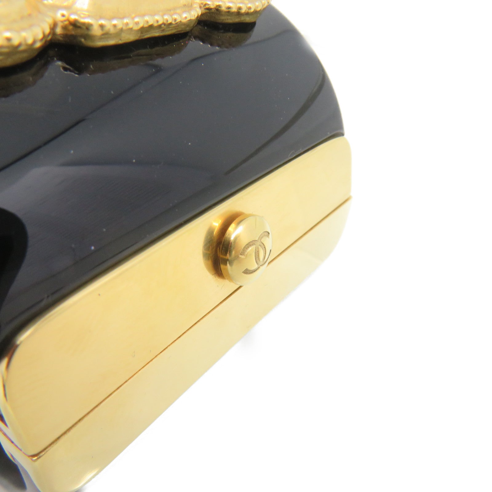 CHANEL Metal/PVC Banlge Bracelet Black/Gold