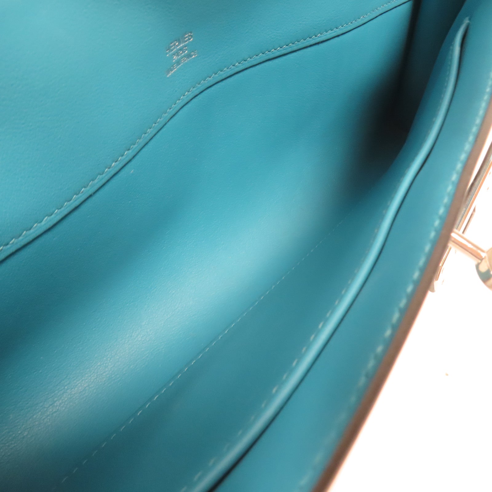HERMES Swift皮革Kelly Cut金扣手挽袋Blue Paon藍色