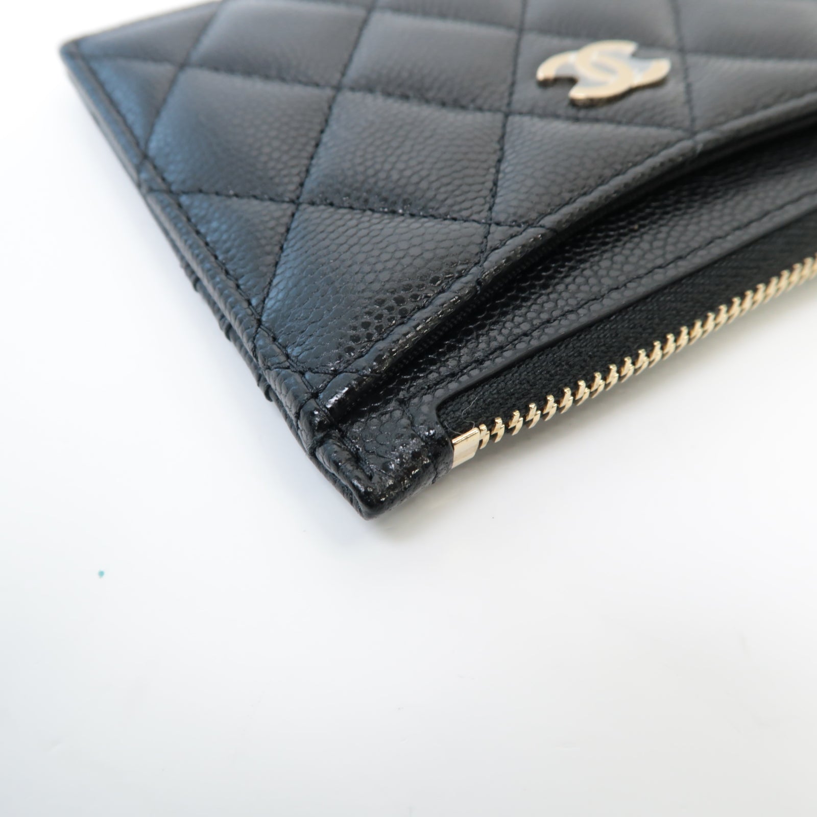 CHANEL 菱格Caviar皮革Card Case金扣卡片套黑色