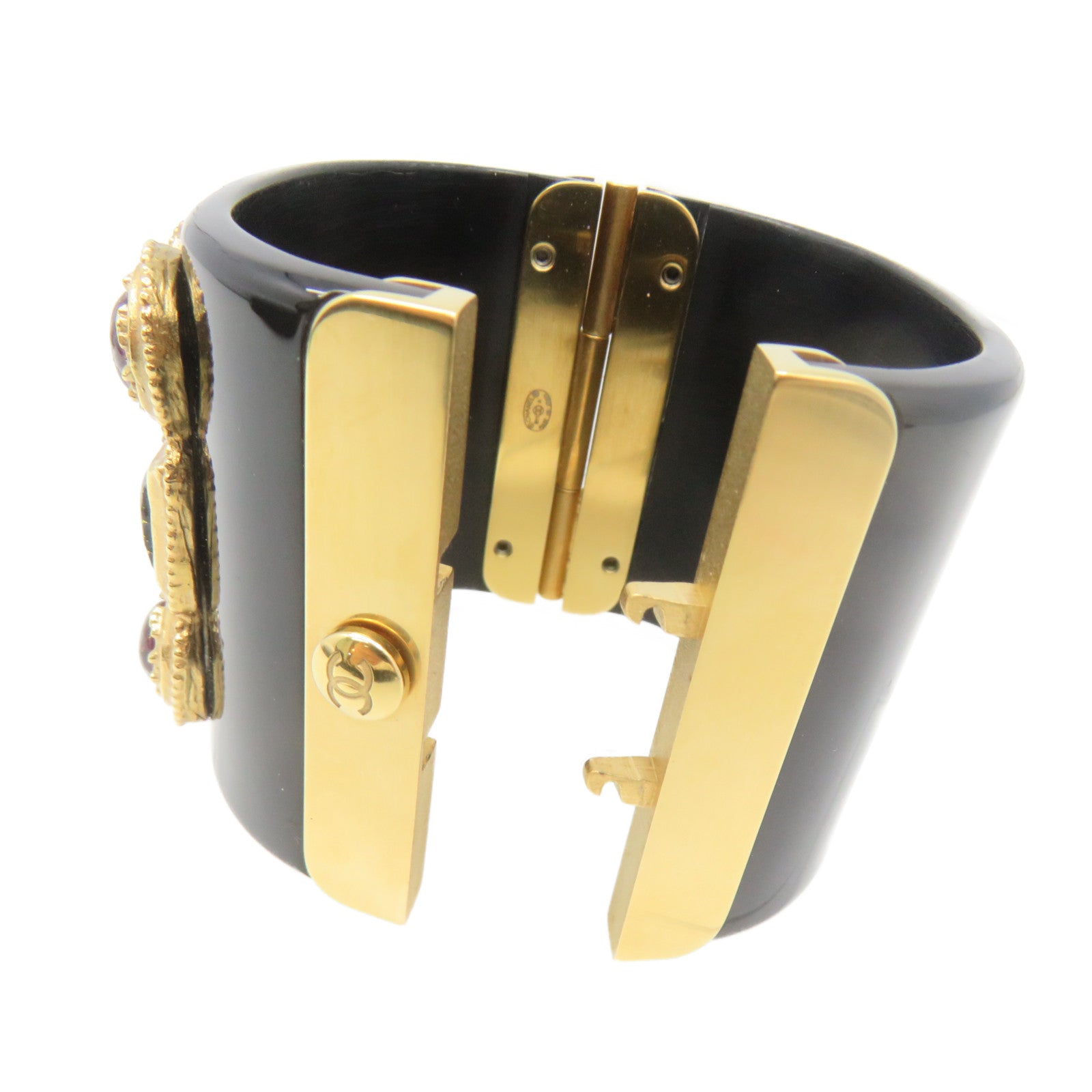 CHANEL Metal/PVC Banlge Bracelet Black/Gold