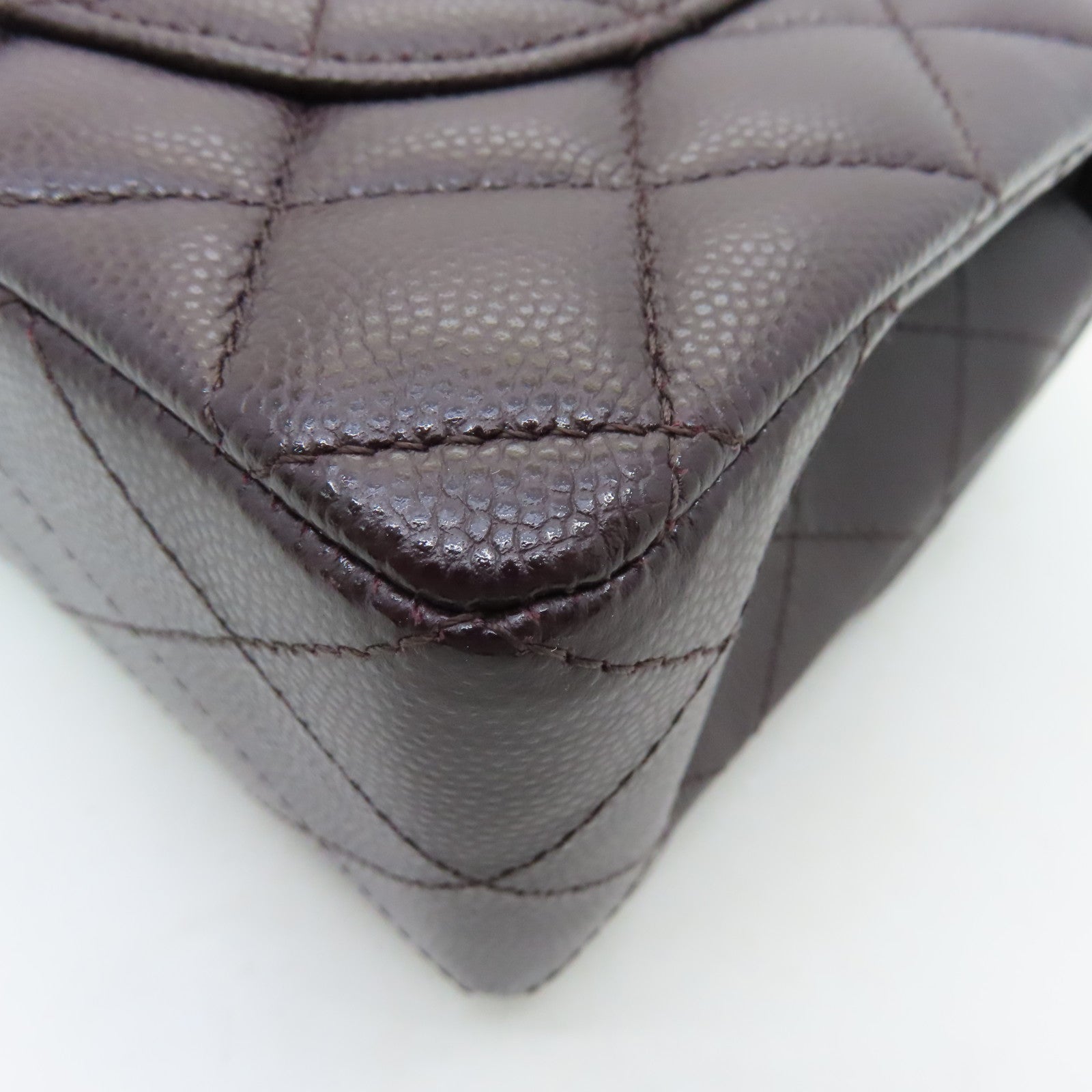 CHANEL Rhombus Caviar Leather Classic 23 cm Gold Buckle Handle Chain Strap Shoulder Bag Brown