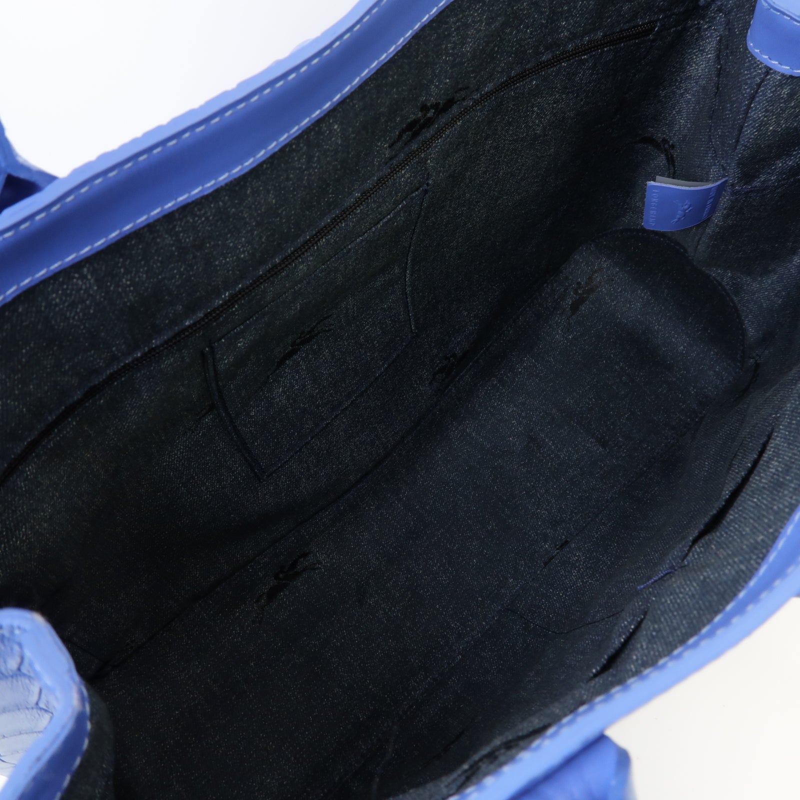 Longchamp 牛皮皮革Tote Bag銀扣手挽袋藍色
