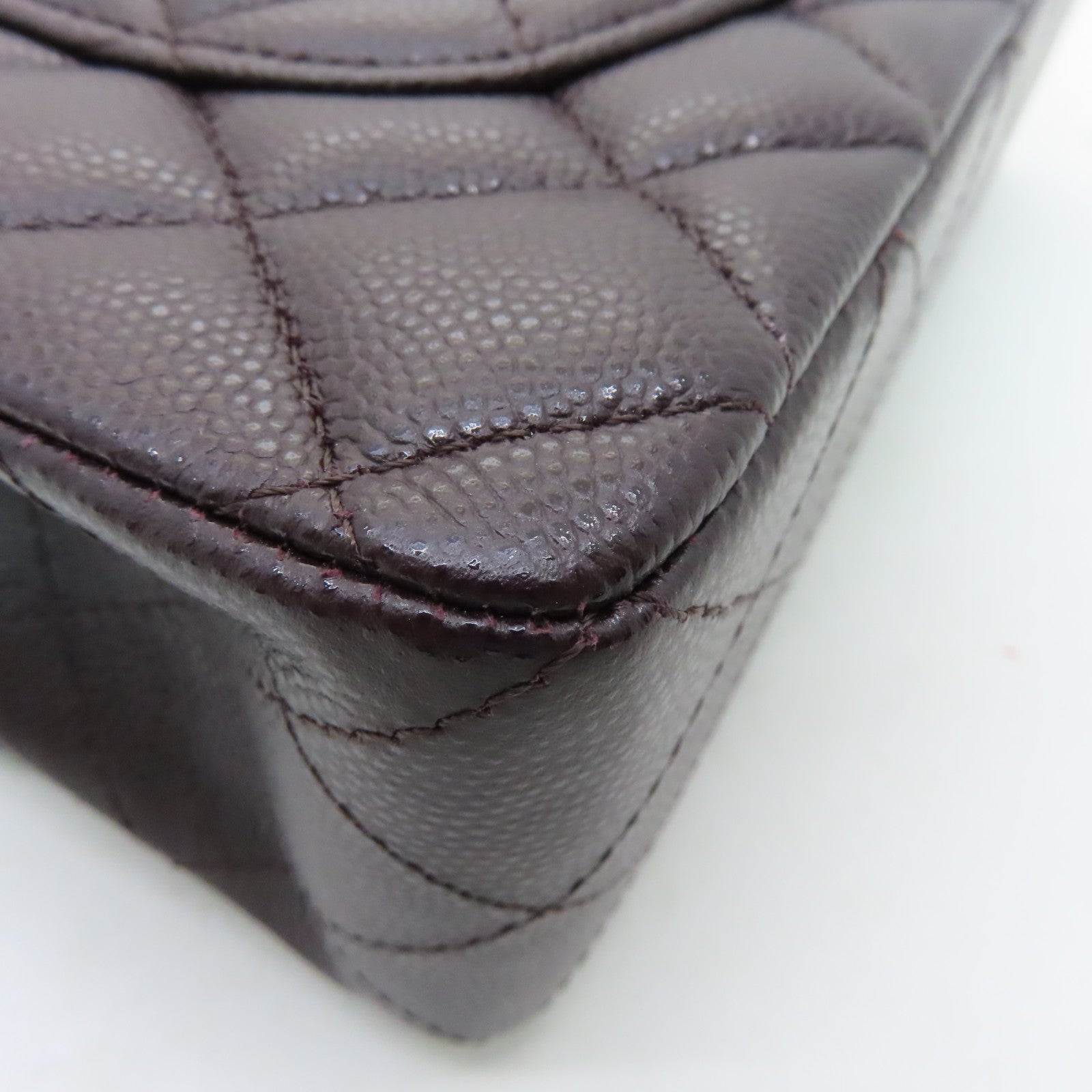 CHANEL Rhombus Caviar Leather Classic 23 cm Gold Buckle Handle Chain Strap Shoulder Bag Brown