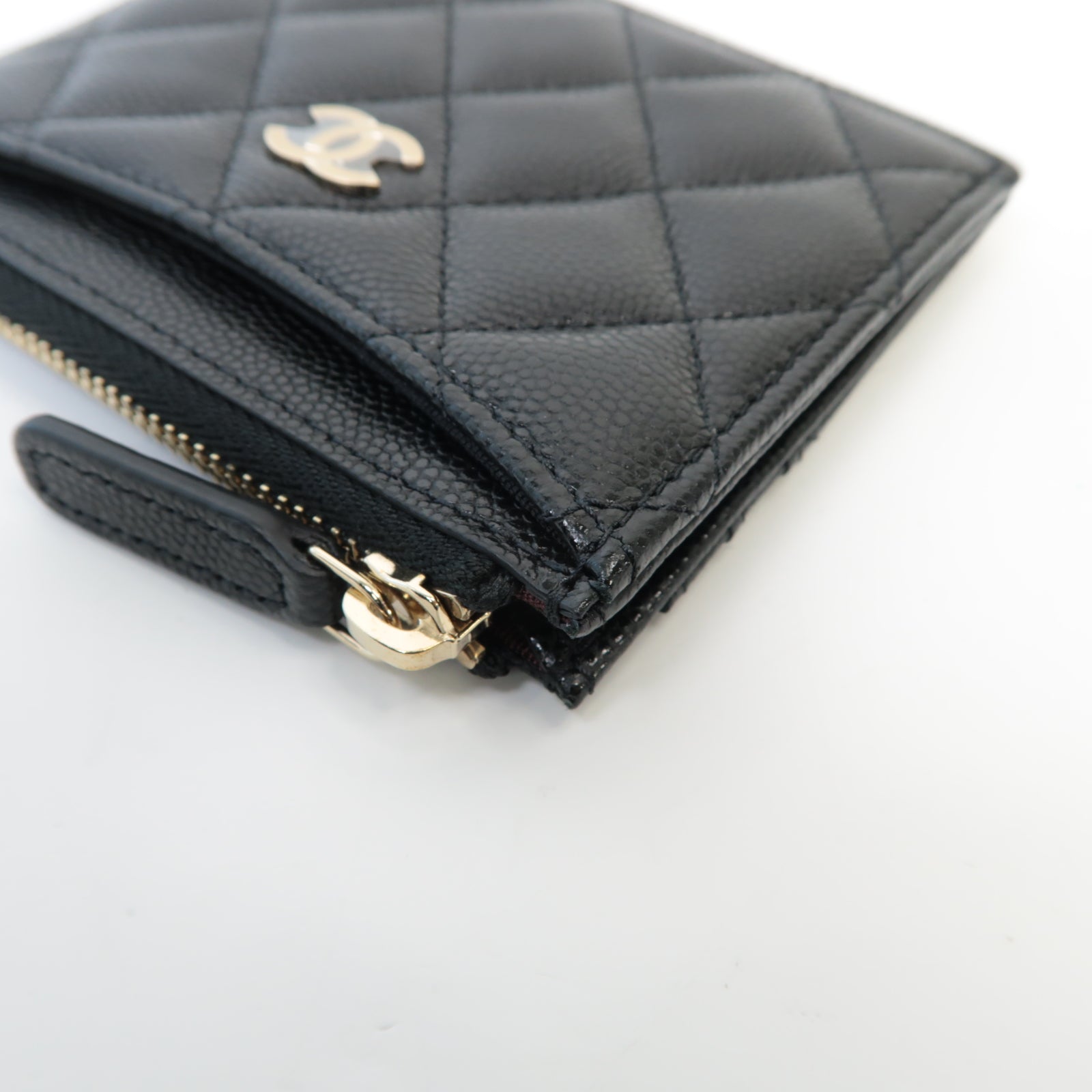 CHANEL 菱格Caviar皮革Card Case金扣卡片套黑色
