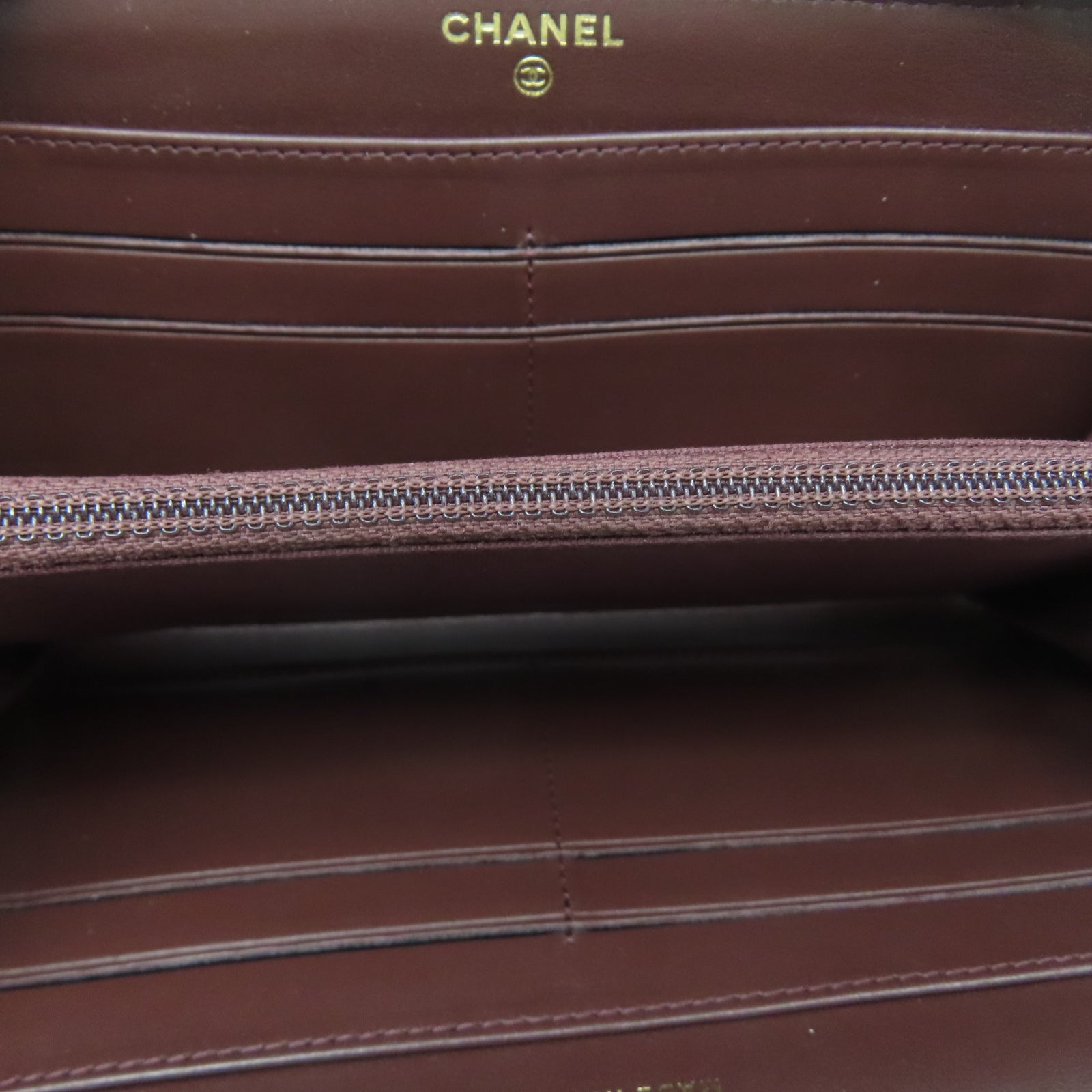 CHANEL 菱格牛皮皮革Zipper Long Wallet金扣長錢包黑色