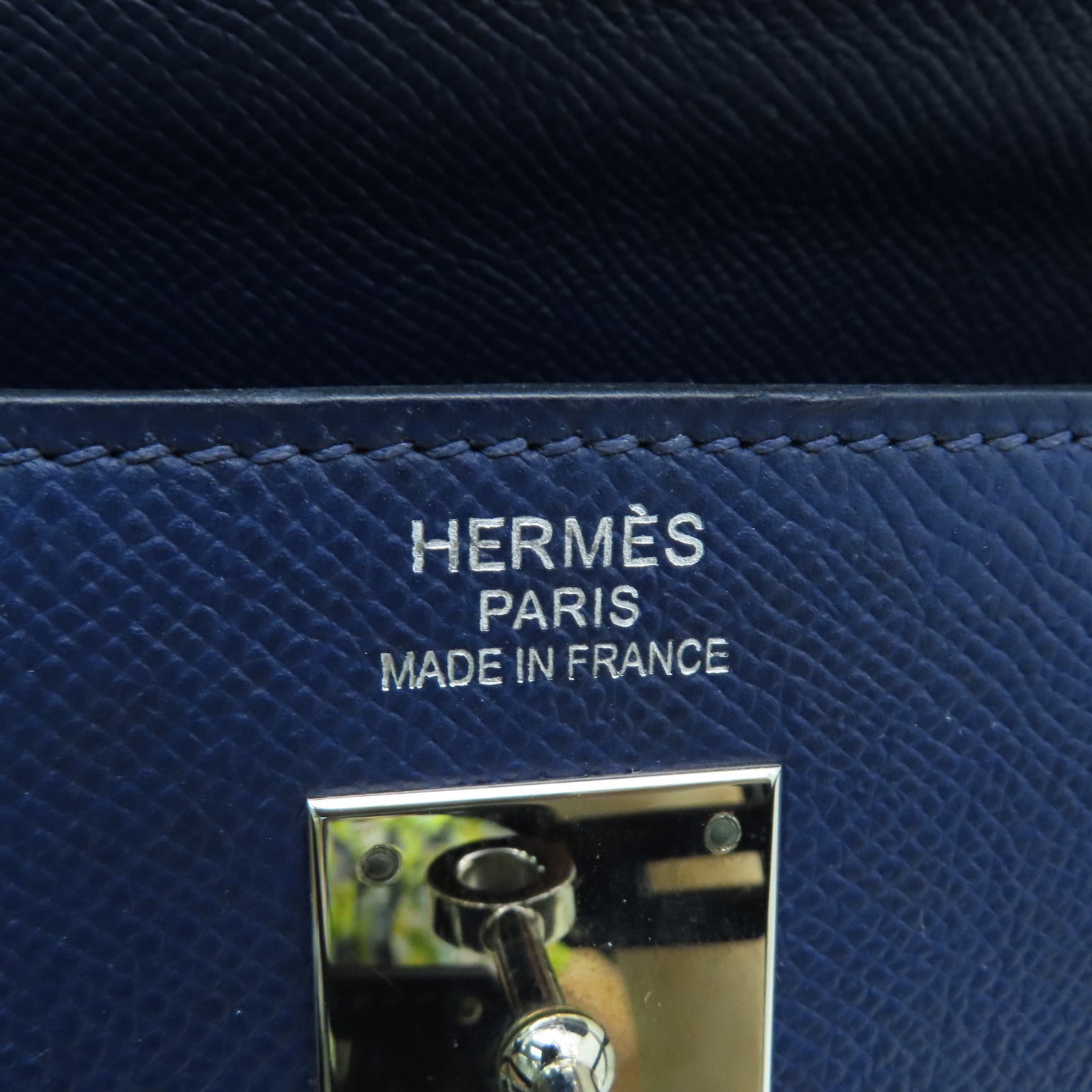 HERMES Veau Epsom皮革Kelly 35银扣手挽肩背两用袋蓝宝石
