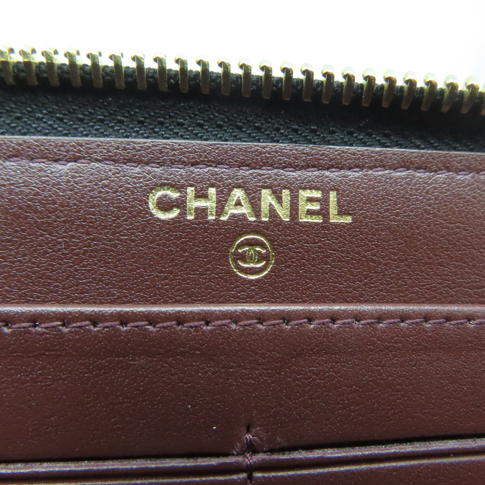 CHANEL 菱格牛皮皮革Zipper Long Wallet金扣長錢包黑色