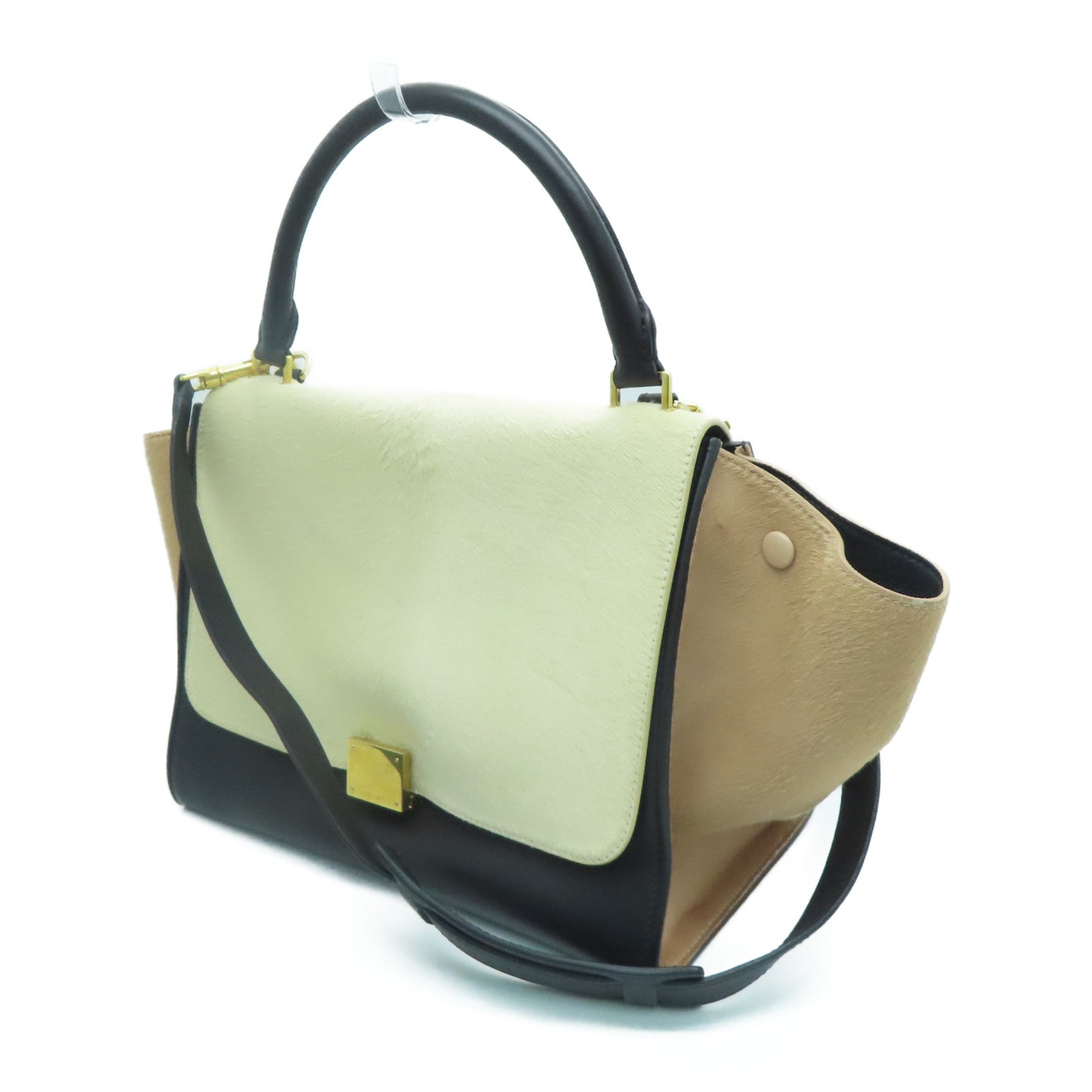 CELINE 【激减优惠】马毛Trapeze金扣手挽肩背两用袋米色黑色啡色