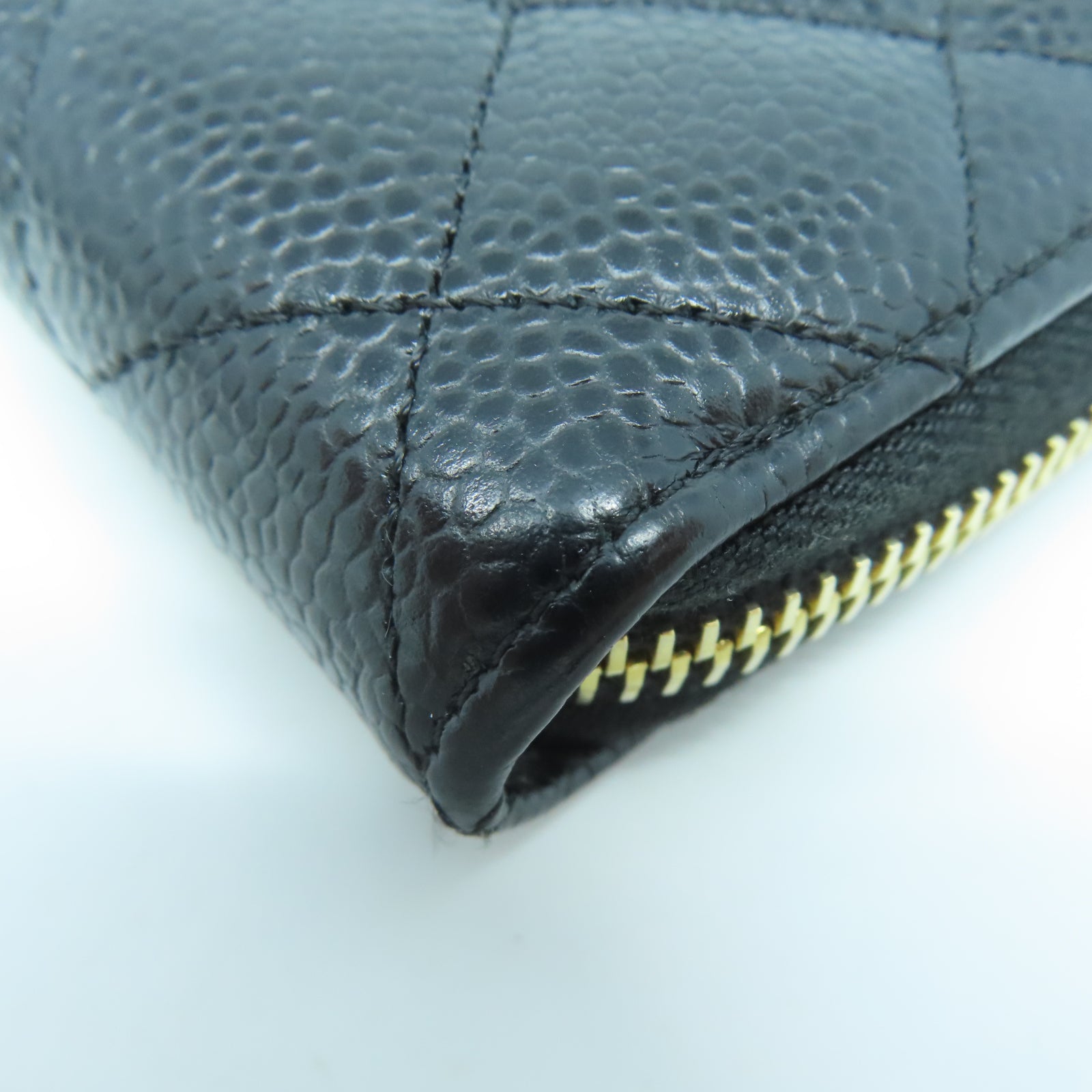 CHANEL 菱格牛皮皮革Zipper Long Wallet金扣長錢包黑色
