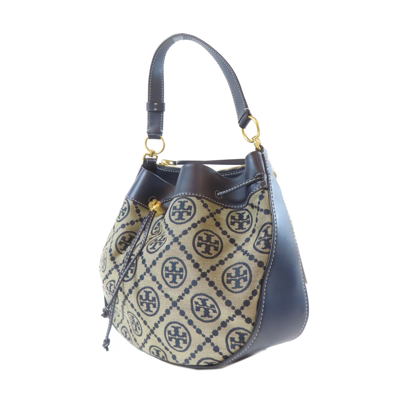 Tory Burch 帆布Shoulder Bag金扣手挽肩背兩用袋深藍色