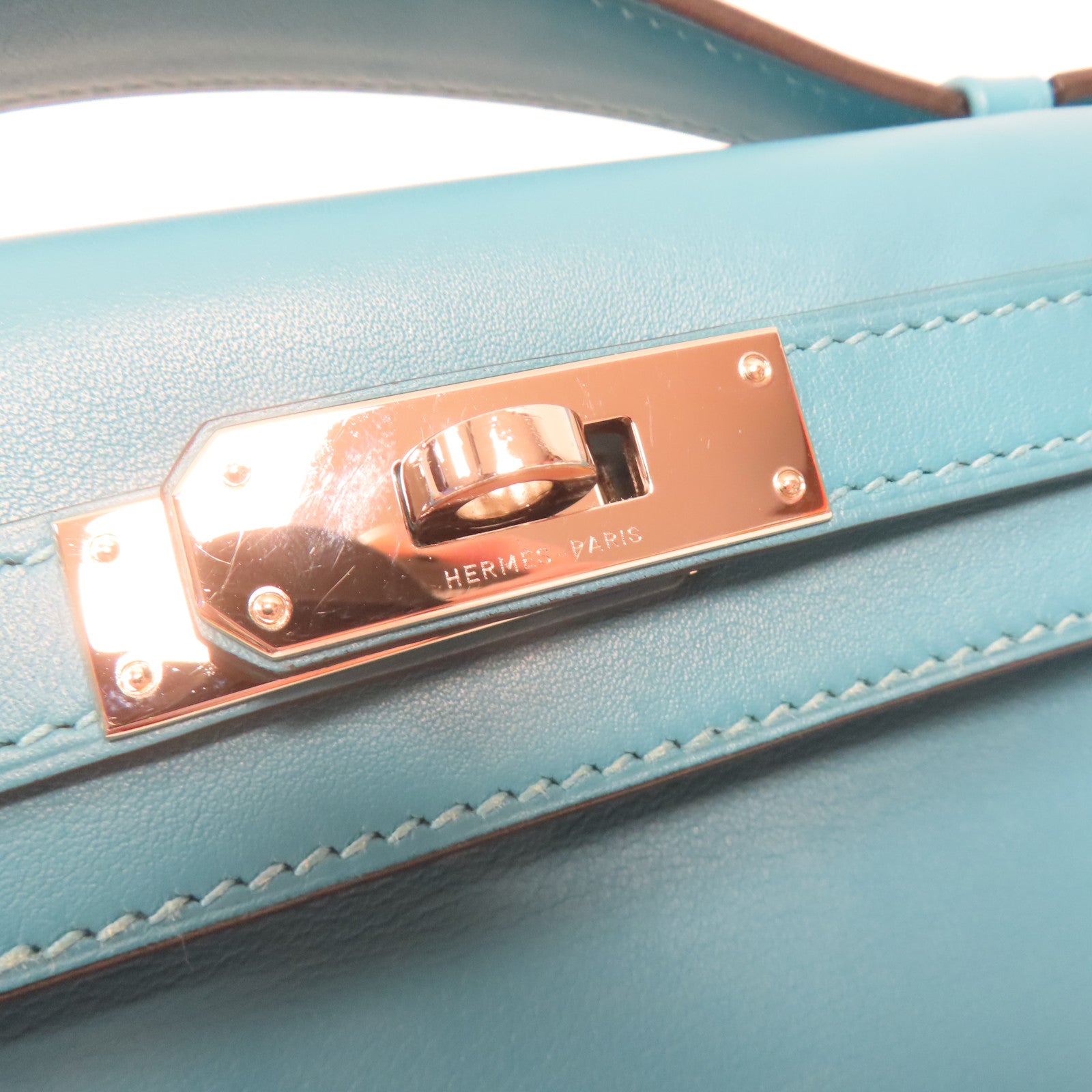 HERMES Swift皮革Kelly Cut金扣手挽袋Blue Paon藍色