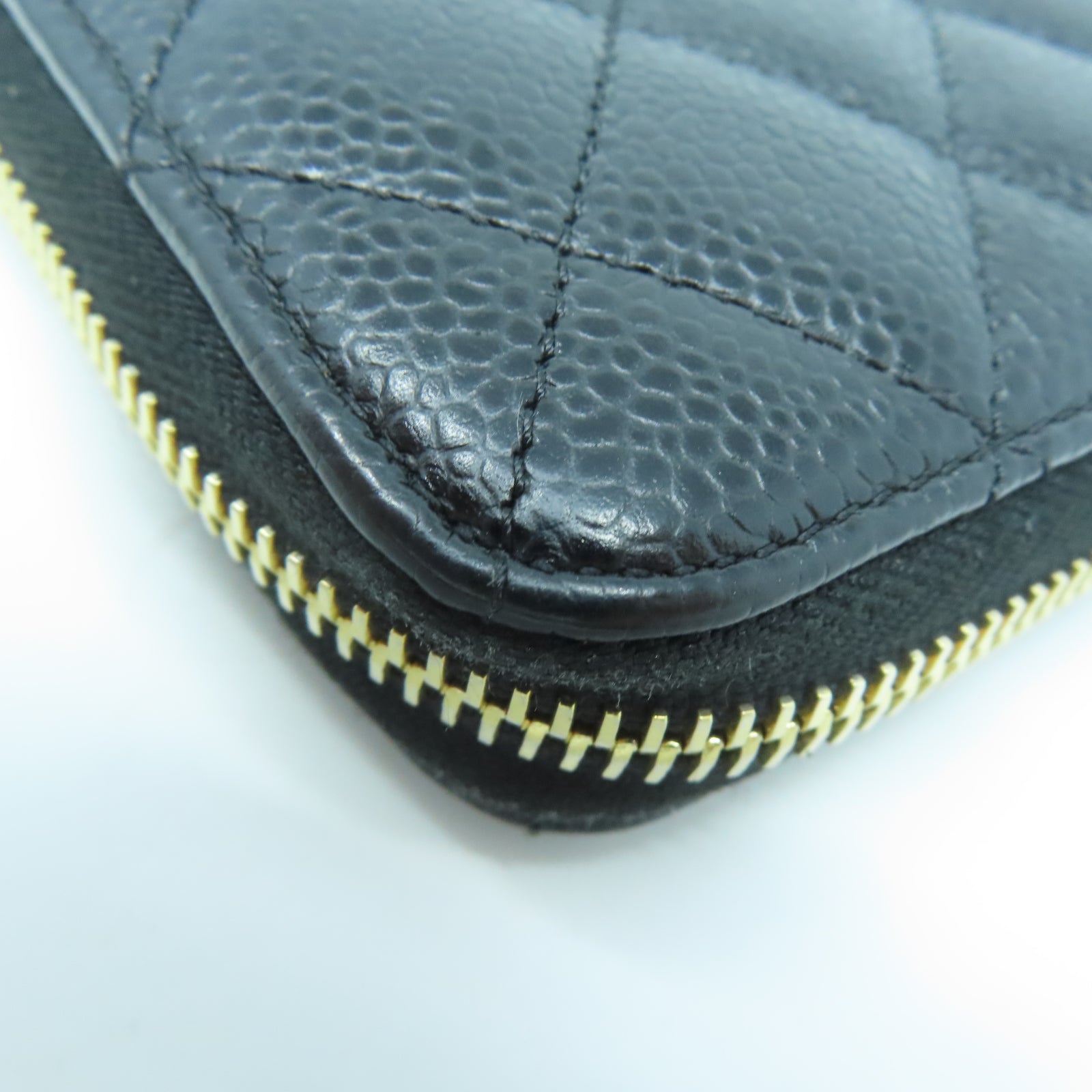 CHANEL 菱格牛皮皮革Zipper Long Wallet金扣長錢包黑色
