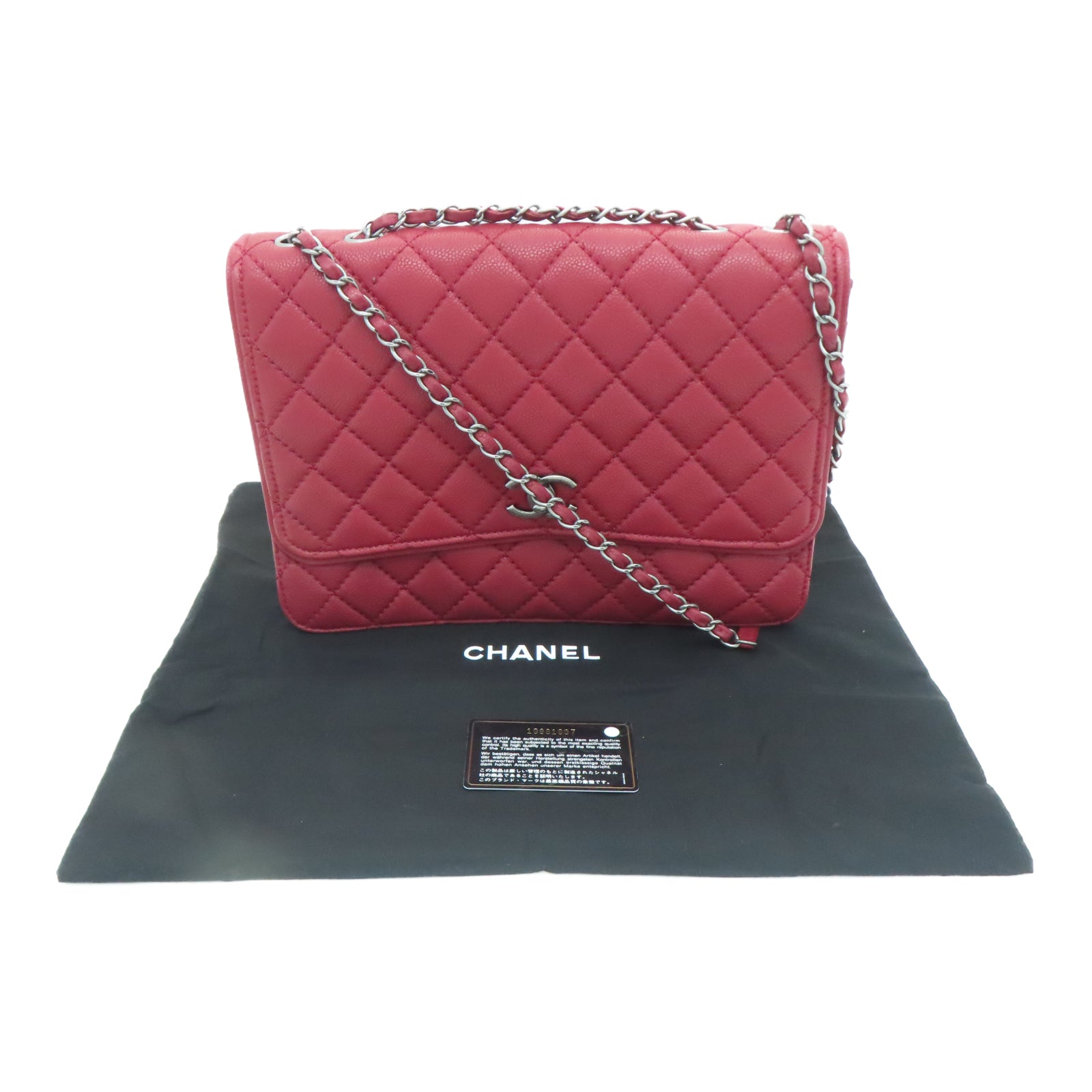 CHANEL rhombic cowhide leather Chain Shoulder silver buckle chain shoulder bag red