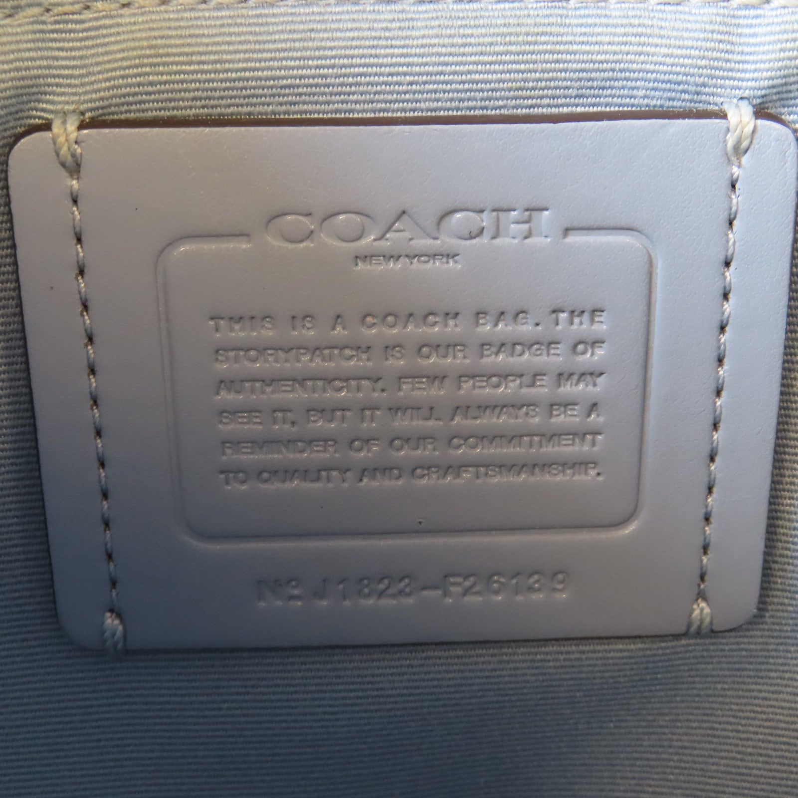 COACH 塗層帆布2 Way Shoulder銀扣手挽肩背兩用袋啡色/淺藍色