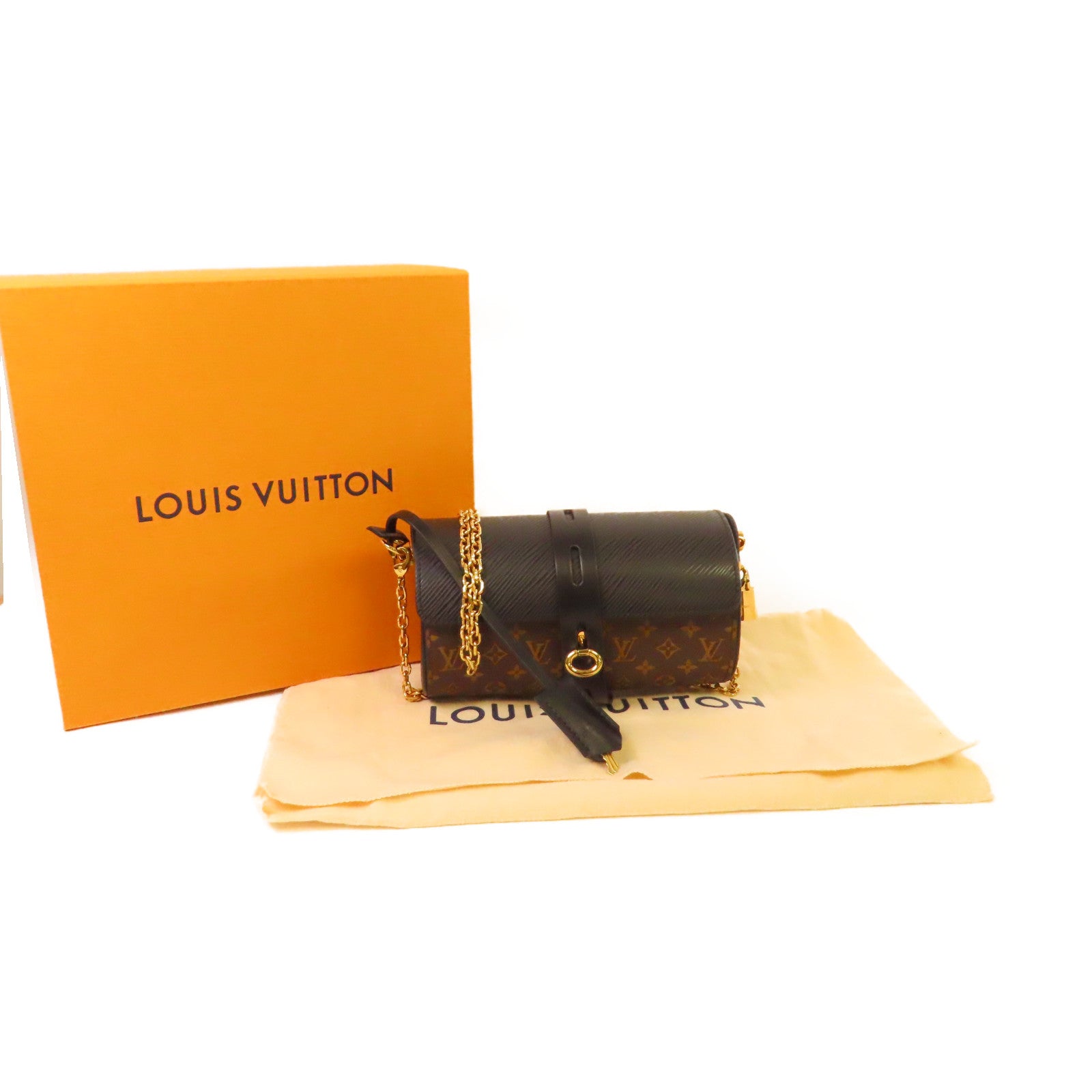 LOUIS VUITTON Monogram/Epi Glasses Case Shoulder Bag金扣鏈帶肩背袋啡色/啡色