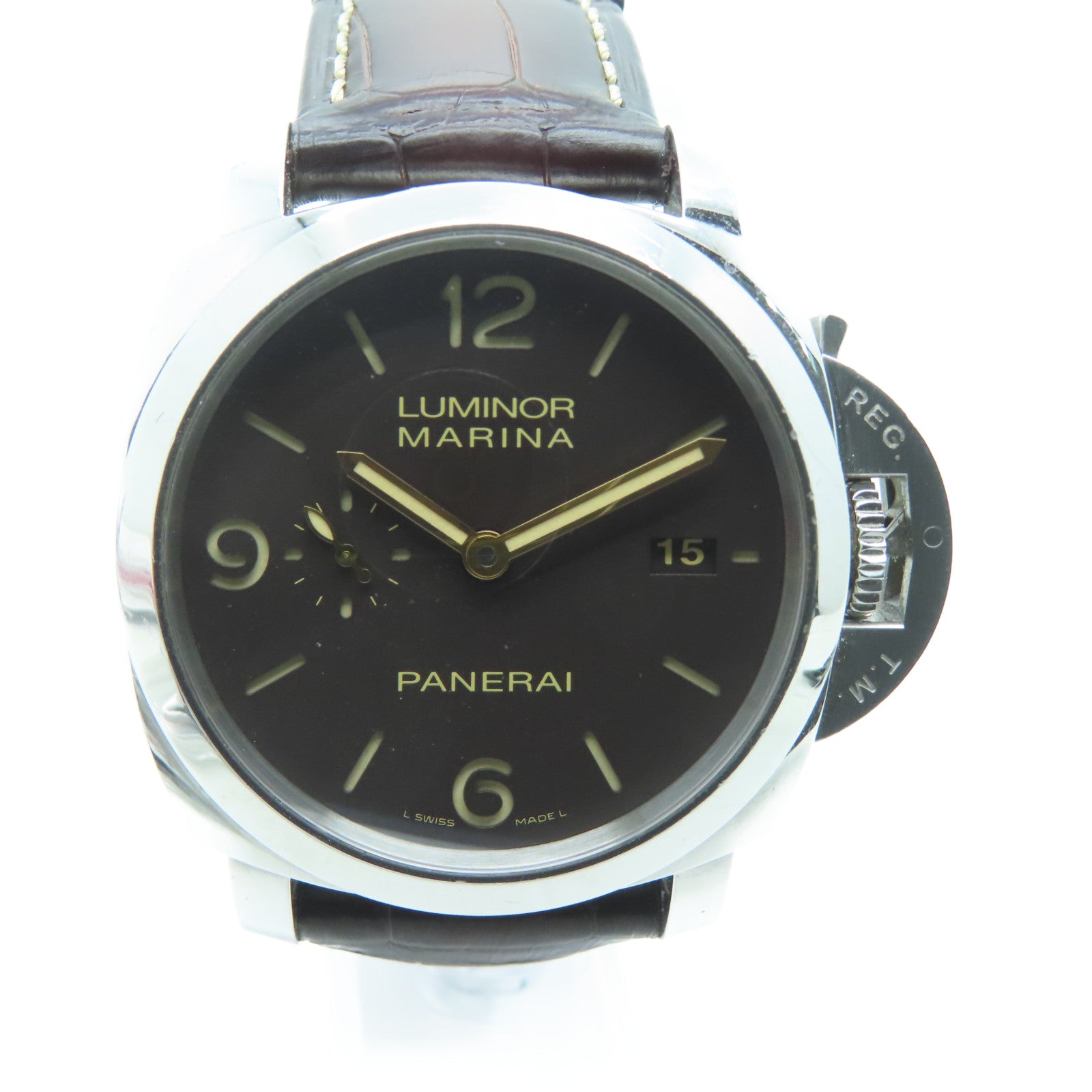PANERAI Luminor鳄鱼皮革带/不锈钢手表自动机芯啡色