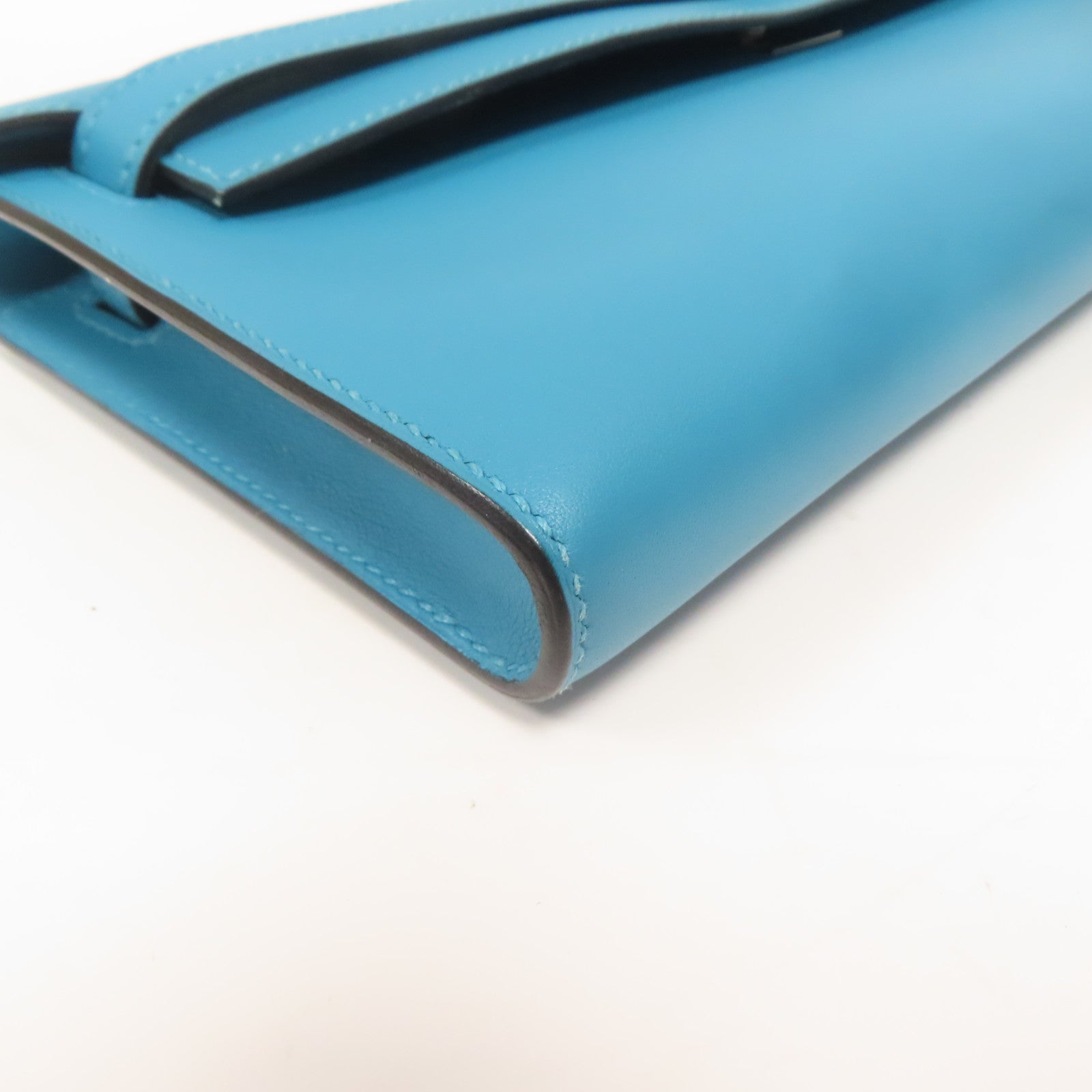 HERMES Swift皮革Kelly Cut金扣手挽袋Blue Paon藍色