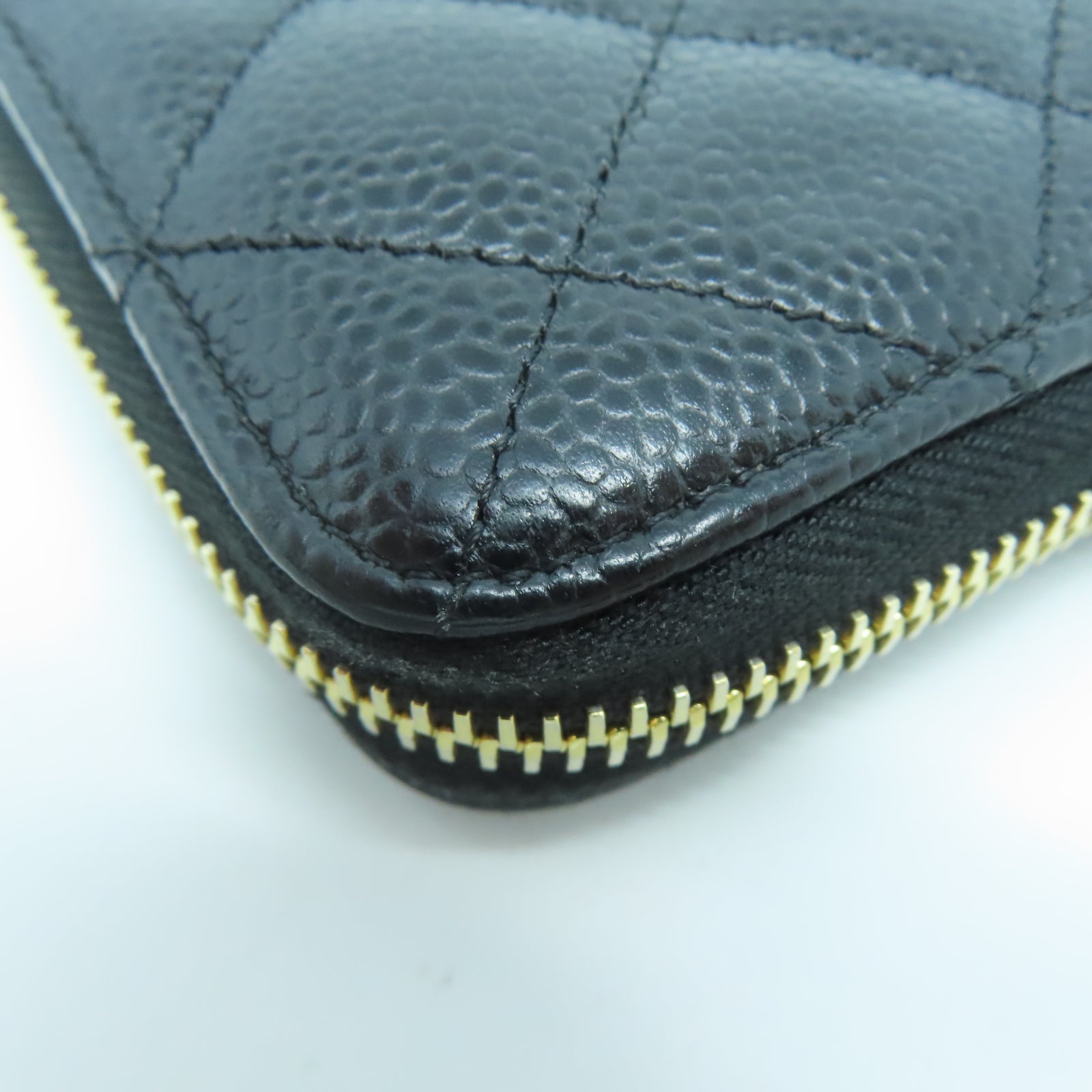 CHANEL 菱格牛皮皮革Zipper Long Wallet金扣長錢包黑色