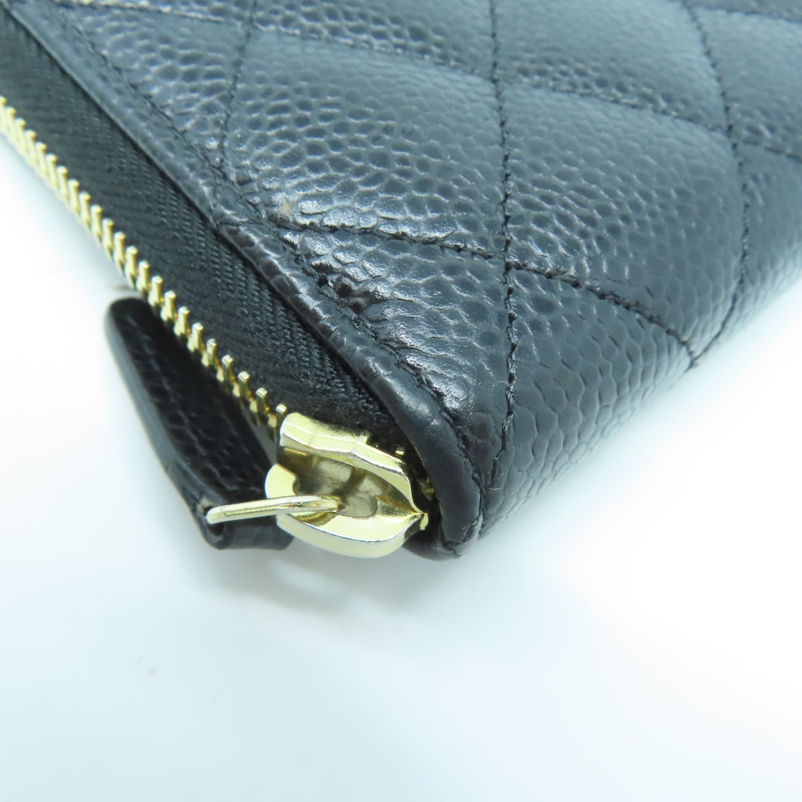CHANEL 菱格牛皮皮革Zipper Long Wallet金扣長錢包黑色