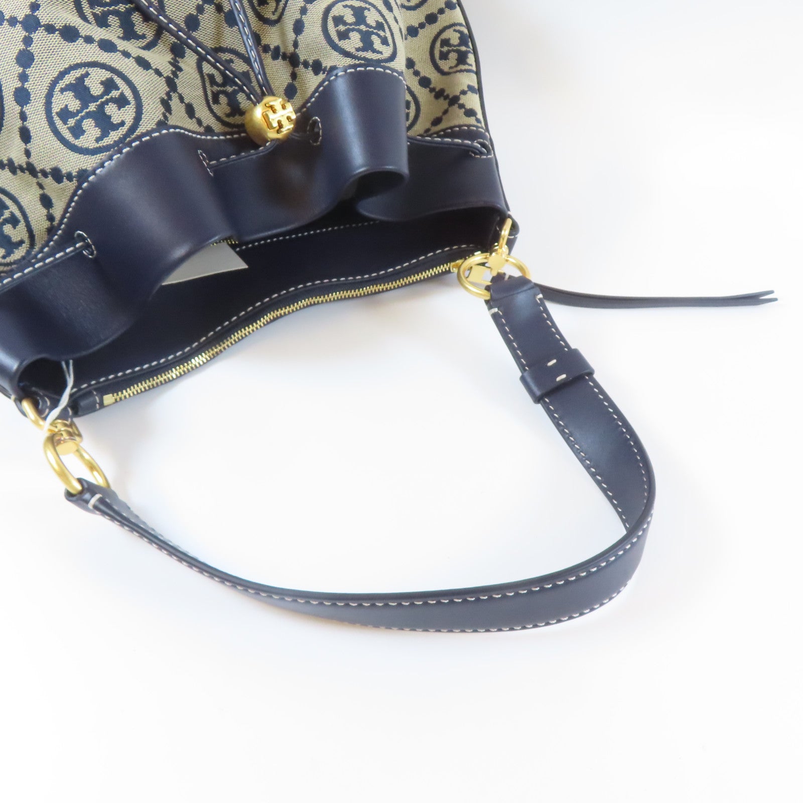 Tory Burch 帆布Shoulder Bag金扣手挽肩背兩用袋深藍色