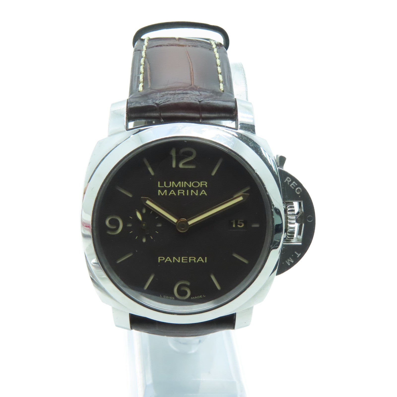 PANERAI Luminor鳄鱼皮革带/不锈钢手表自动机芯啡色