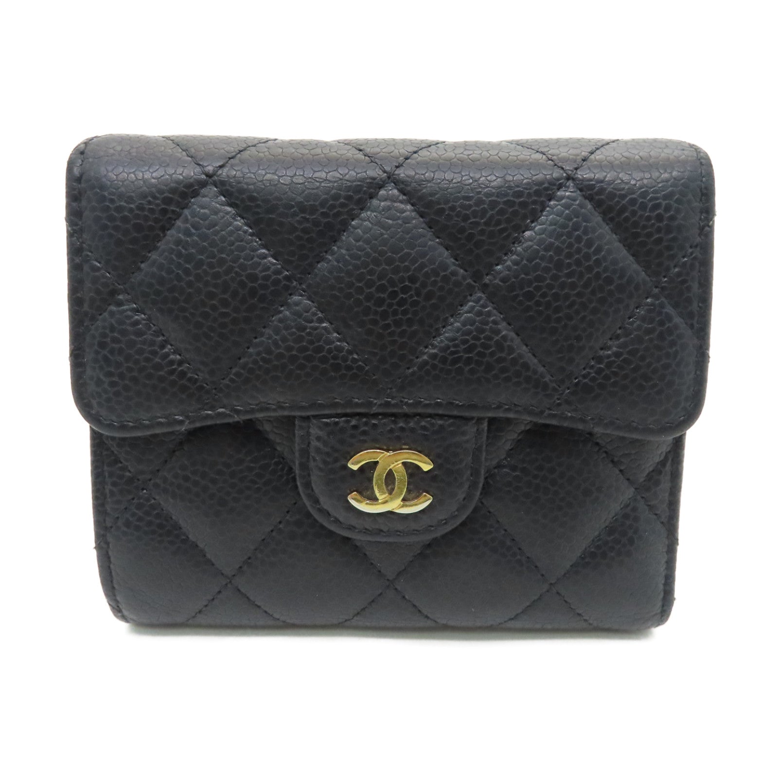 CHANEL rhombic cowhide leather Wallet gold buckle wallet black