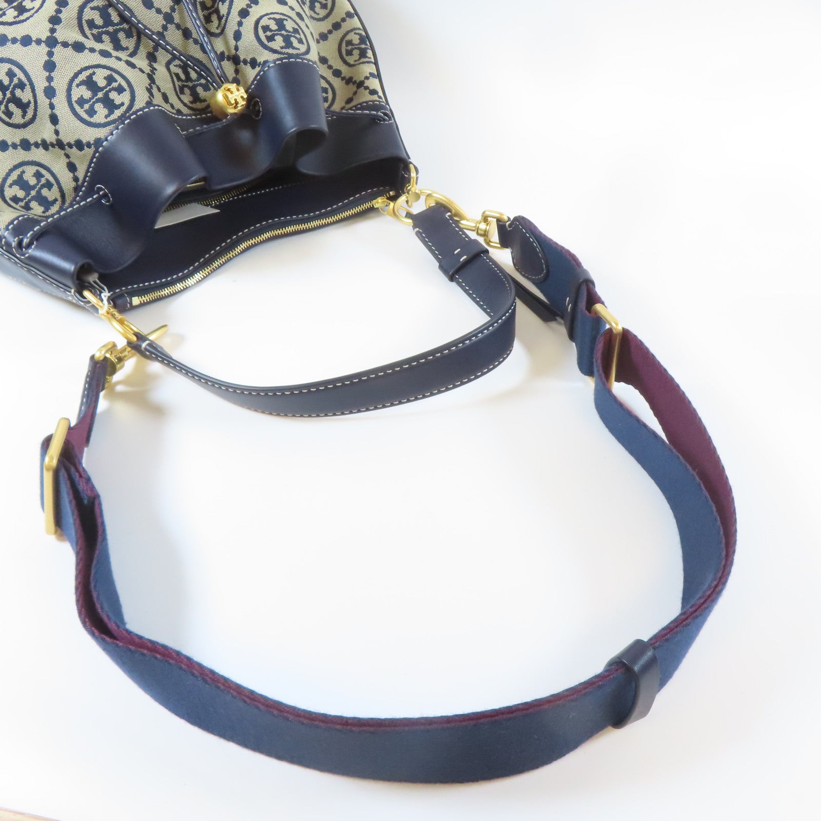 Tory Burch 帆布Shoulder Bag金扣手挽肩背兩用袋深藍色