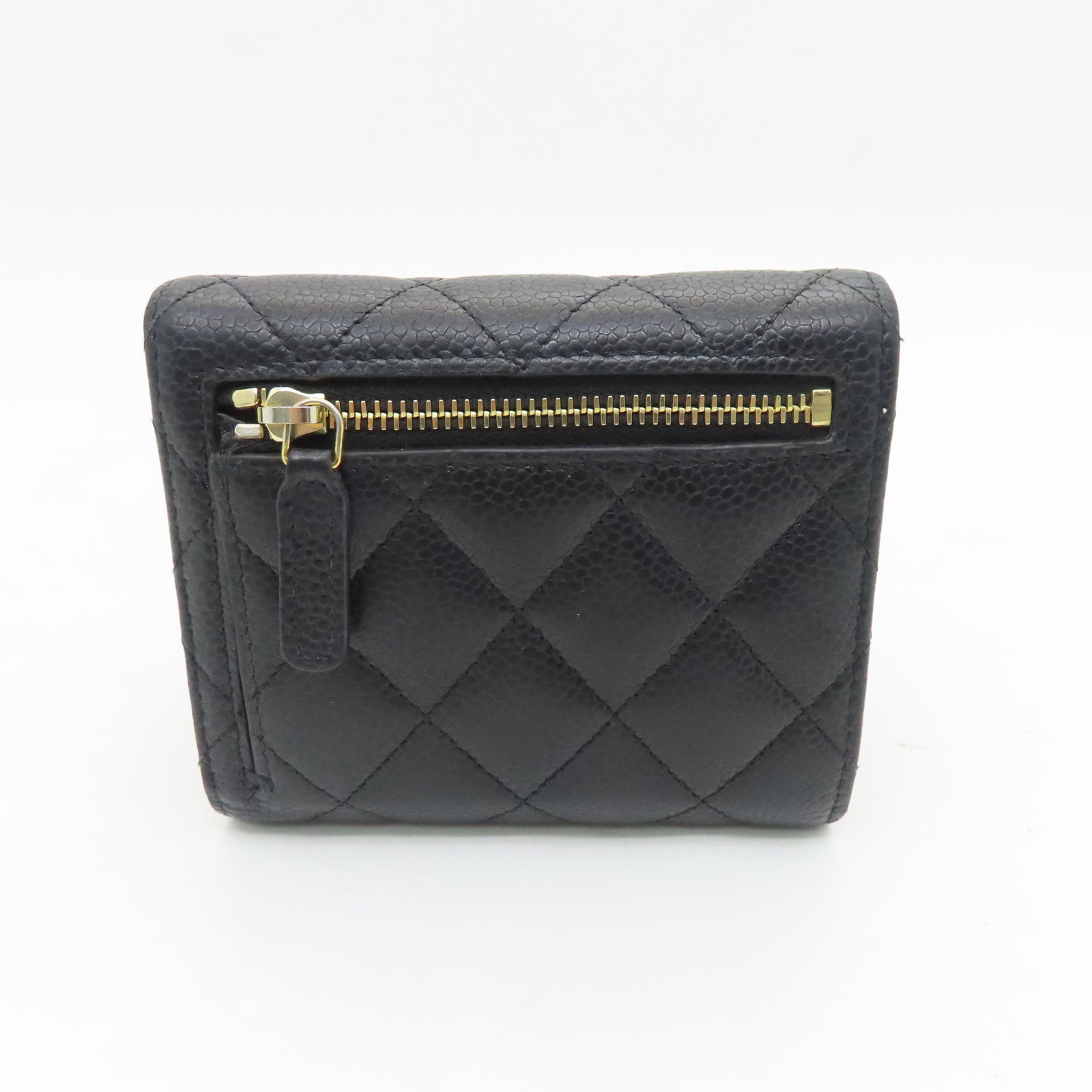 CHANEL rhombic cowhide leather Wallet gold buckle wallet black