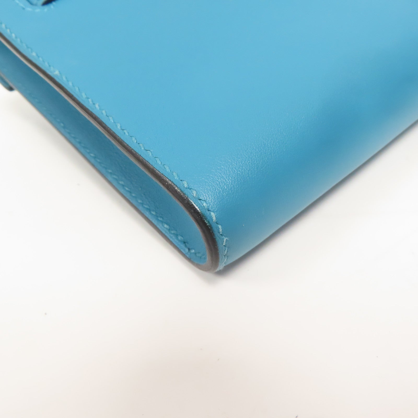 HERMES Swift皮革Kelly Cut金扣手挽袋Blue Paon藍色