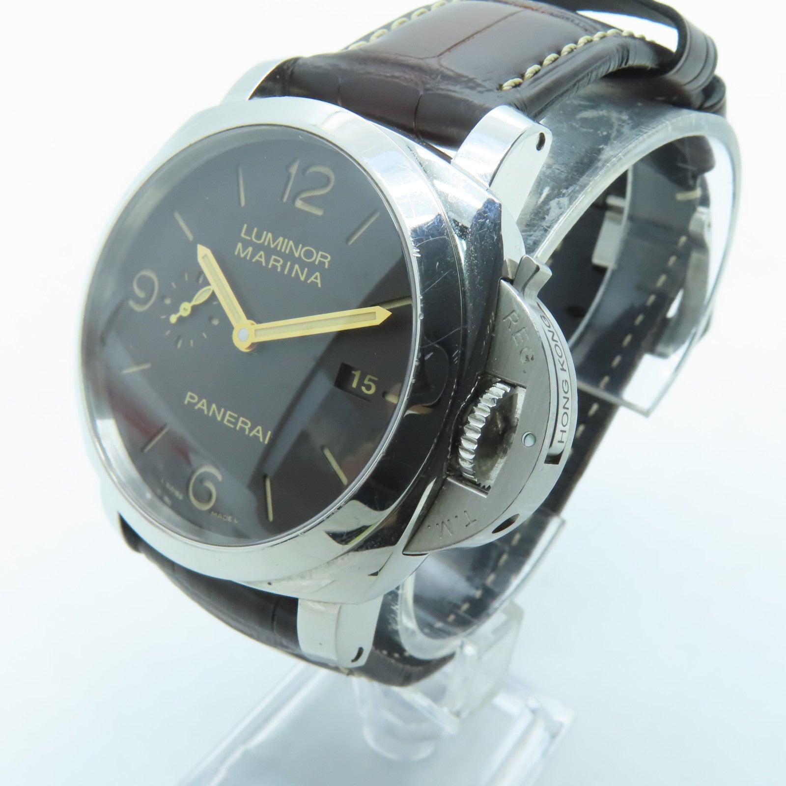 PANERAI Luminor鳄鱼皮革带/不锈钢手表自动机芯啡色