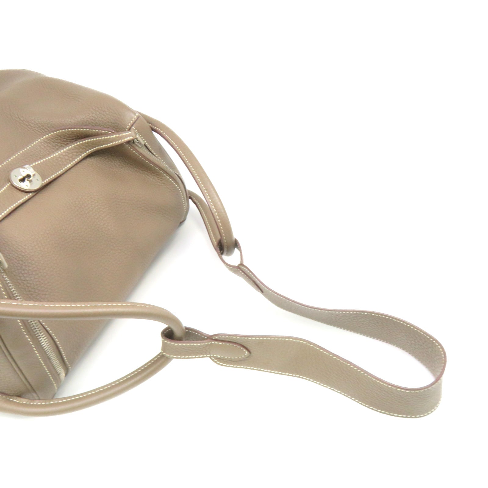 HERMES Clemence Leather Lindy 34 Shoulder Bag Silver Buckle Shoulder Bag Etoupe Brown