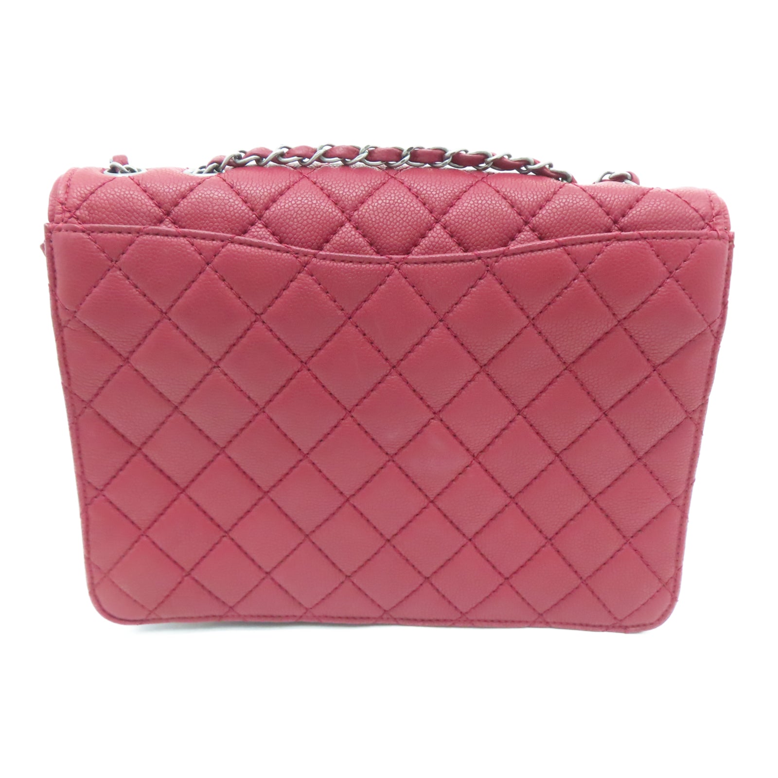 CHANEL rhombic cowhide leather Chain Shoulder silver buckle chain shoulder bag red