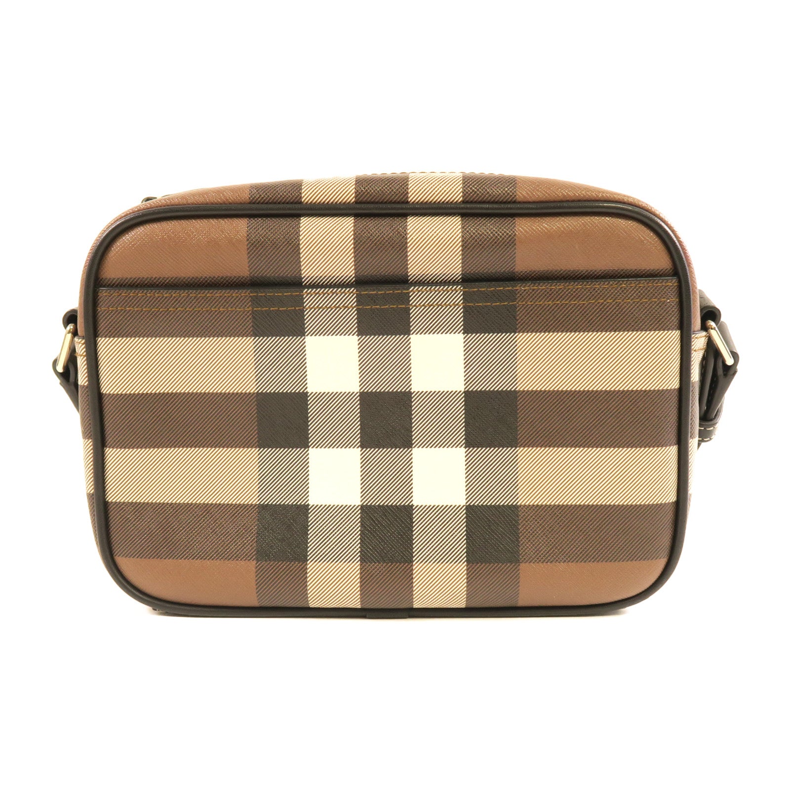 BURBERRY 塗層帆布Shoulder Bag銀扣肩背袋啡色/黑色