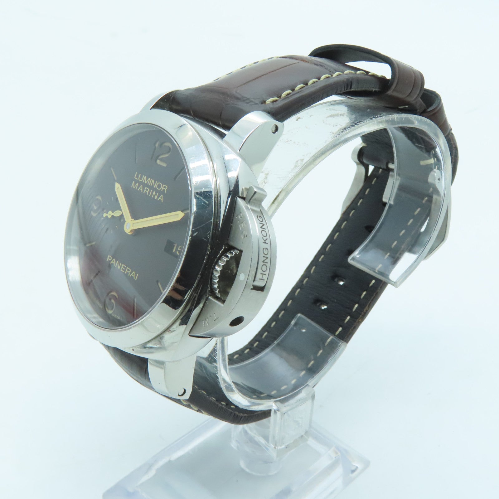 PANERAI Luminor鳄鱼皮革带/不锈钢手表自动机芯啡色