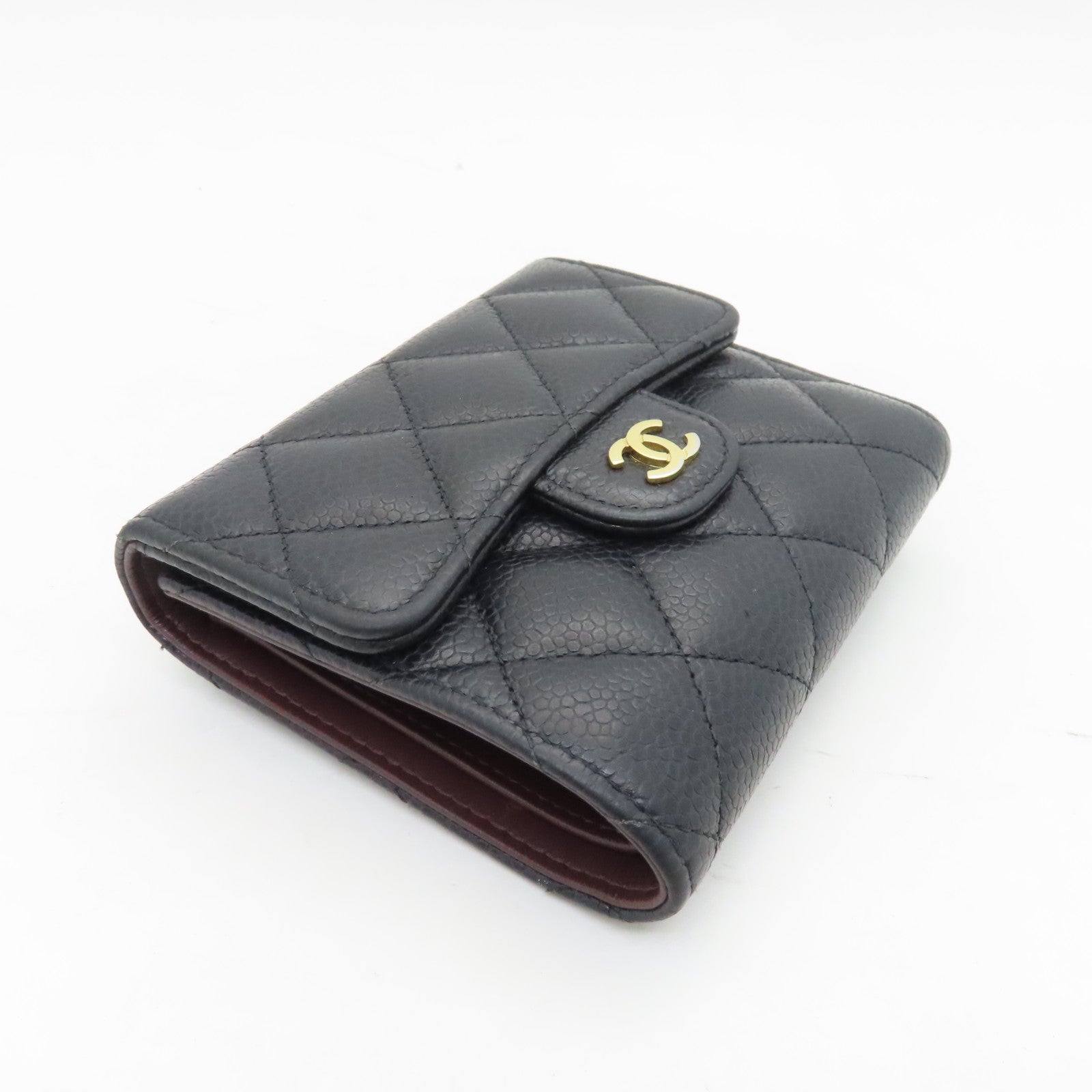 CHANEL rhombic cowhide leather Wallet gold buckle wallet black