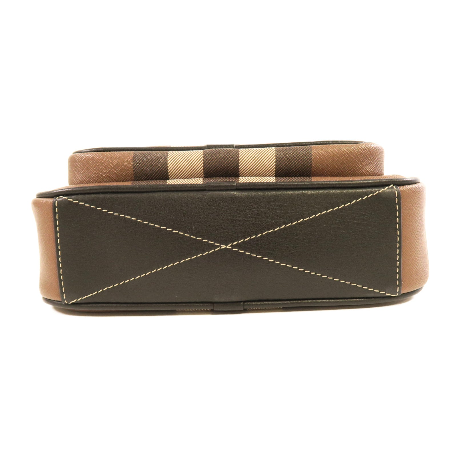 BURBERRY 塗層帆布Shoulder Bag銀扣肩背袋啡色/黑色