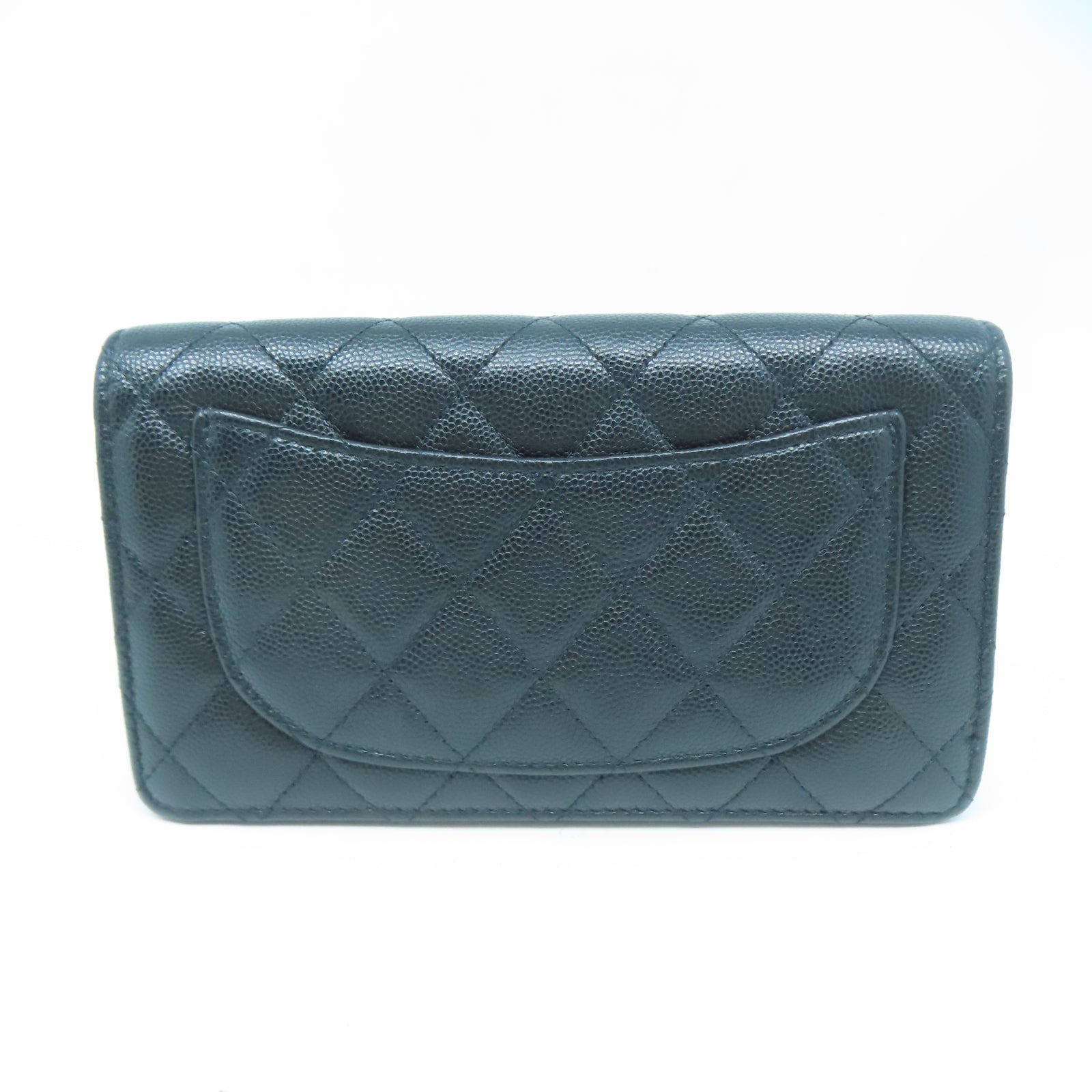 CHANEL 菱格牛皮皮革Long Wallet金扣長錢包黑色