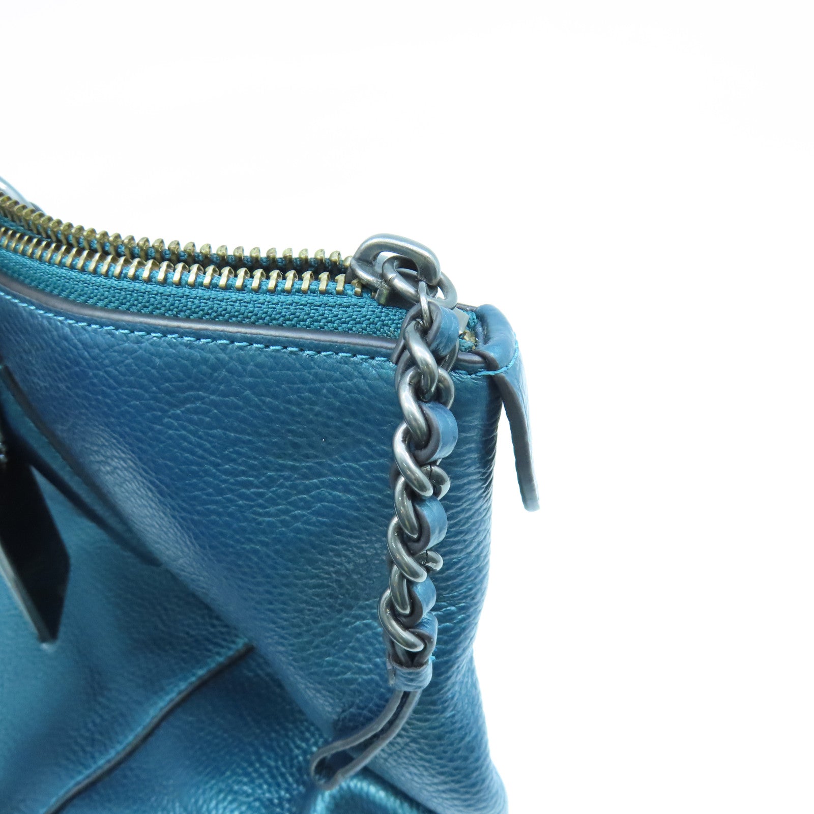 COACH 牛皮皮革Chain Shoulder Bag银扣链带肩背袋蓝色