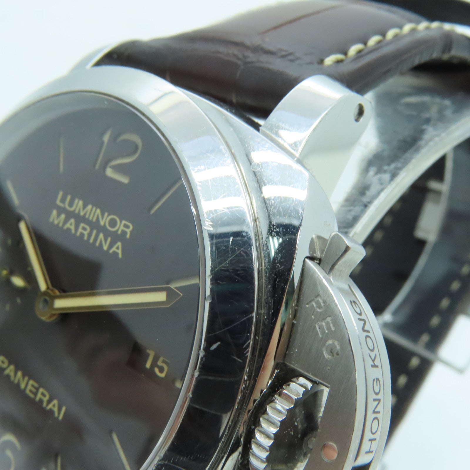 PANERAI Luminor鳄鱼皮革带/不锈钢手表自动机芯啡色
