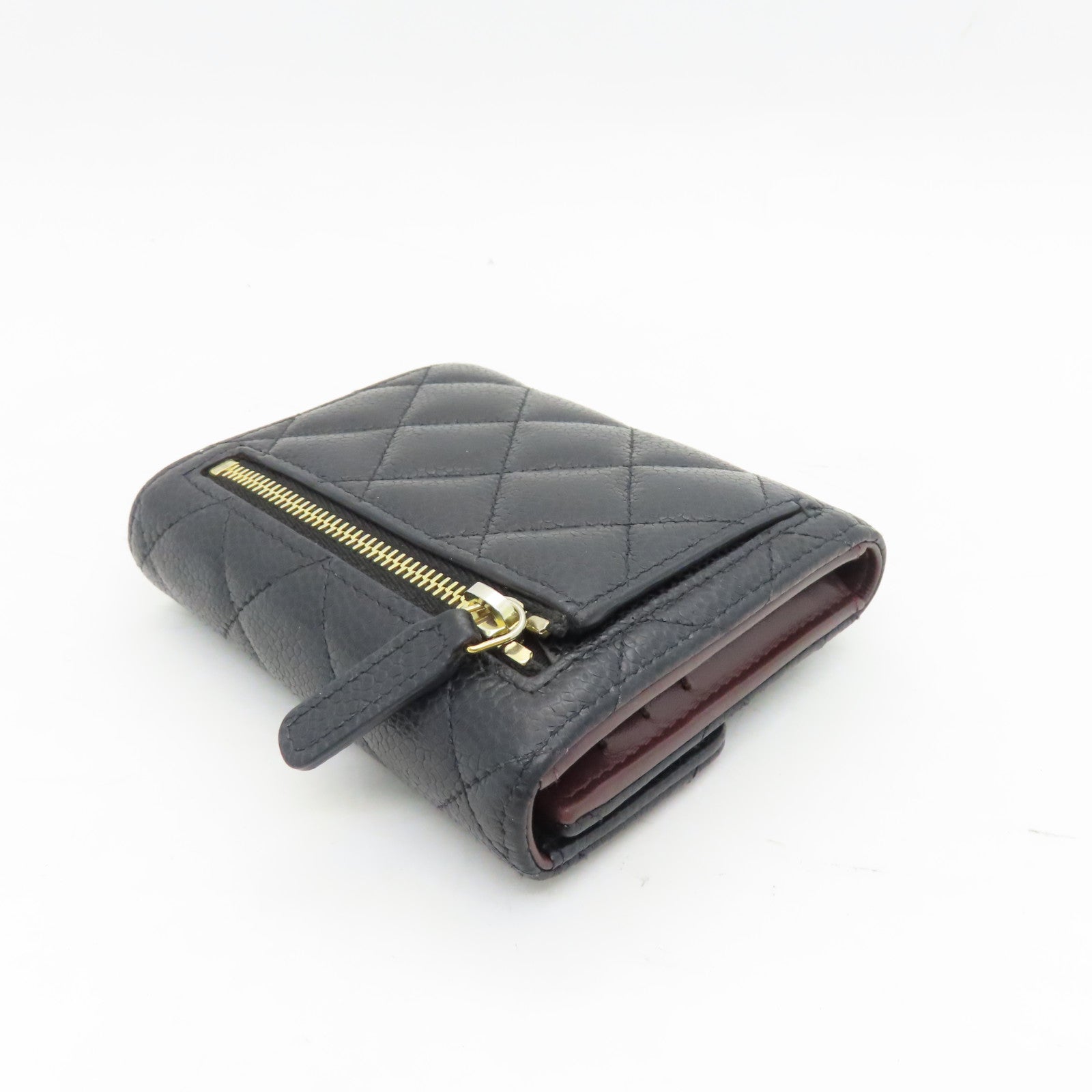 CHANEL rhombic cowhide leather Wallet gold buckle wallet black