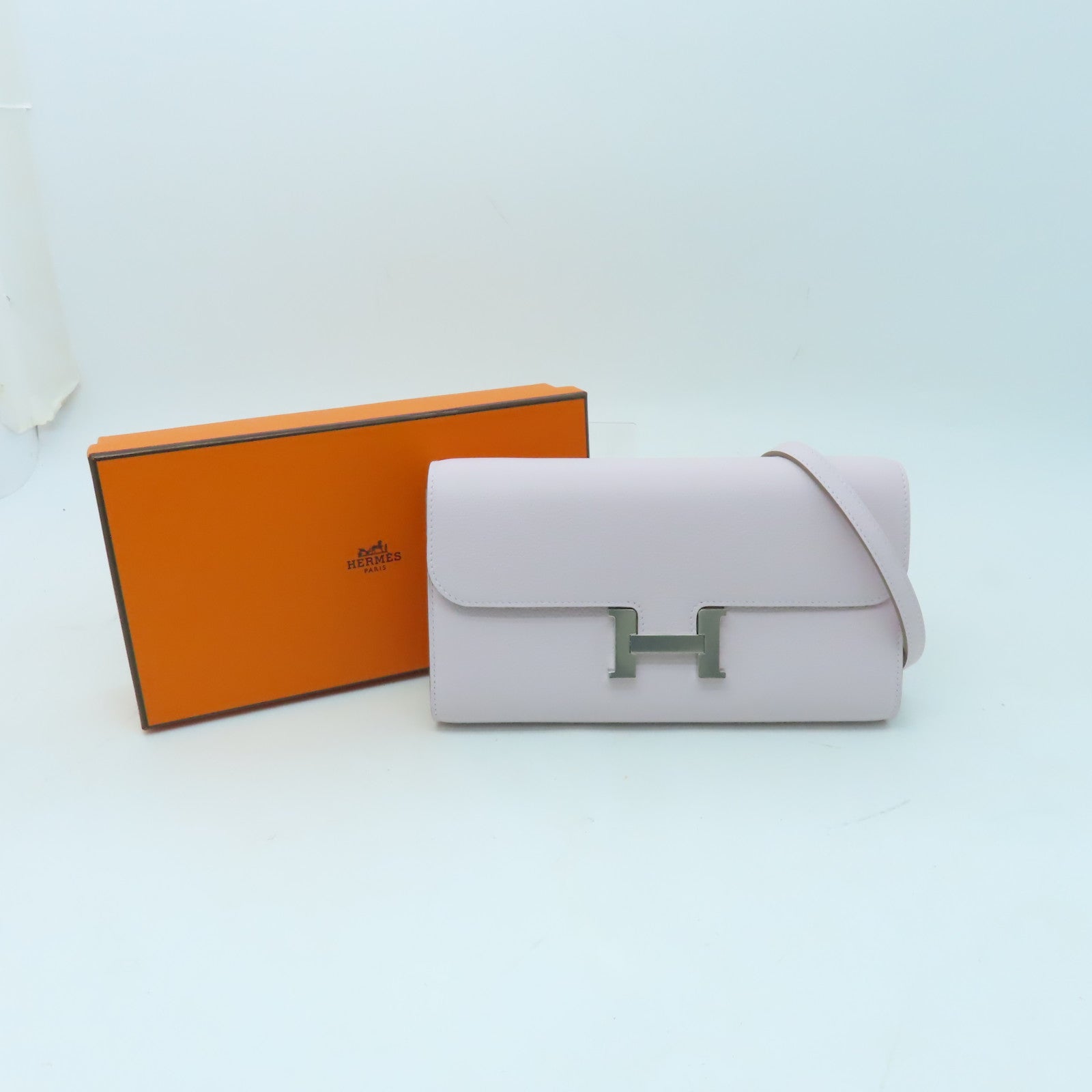 HERMES 【激減優惠】Chevre皮革Constance To Go銀扣肩背袋Mauve Pale紫色
