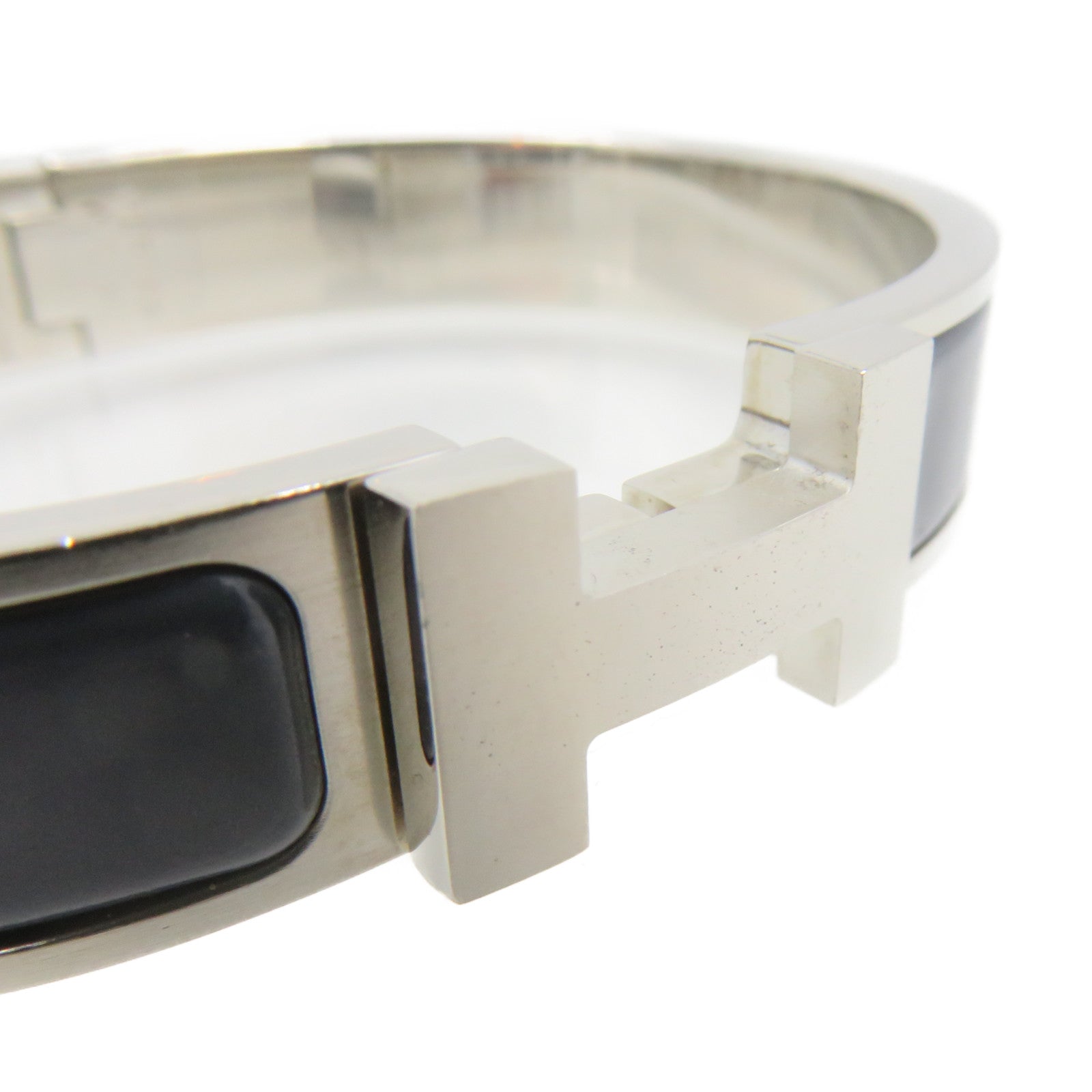 HERMES Metal/Ceramic Clic-H Bracelet Silver Buckle Bracelet Gray/Silver