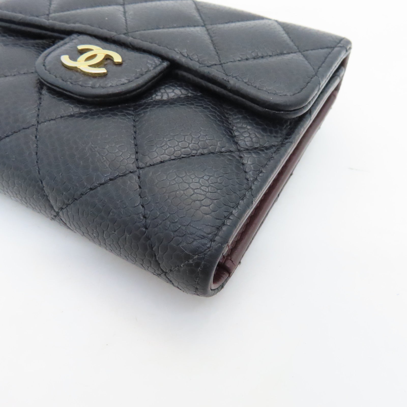 CHANEL rhombic cowhide leather Wallet gold buckle wallet black