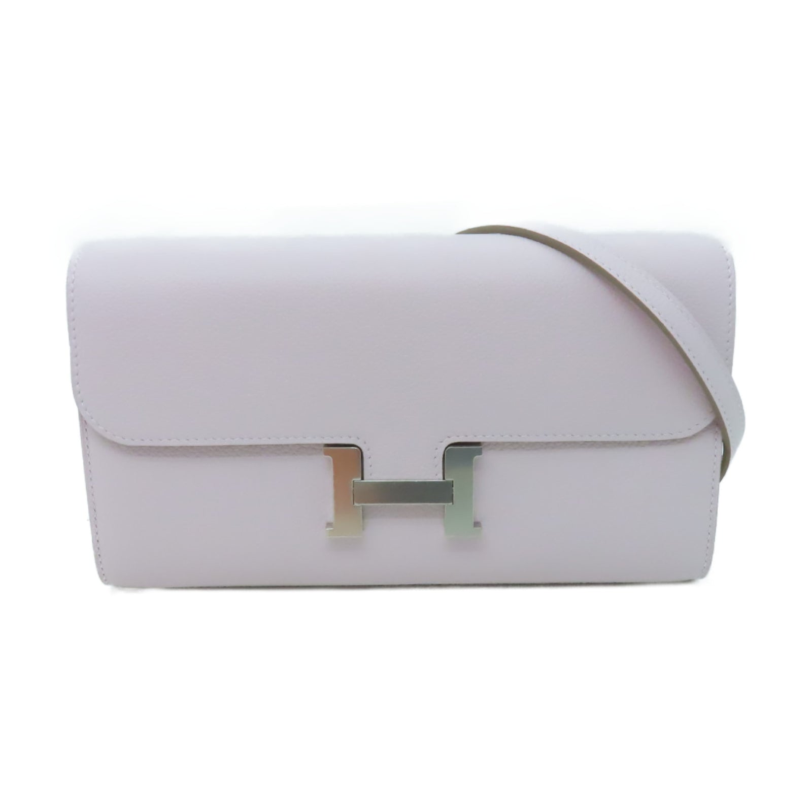 HERMES 【激減優惠】Chevre皮革Constance To Go銀扣肩背袋Mauve Pale紫色