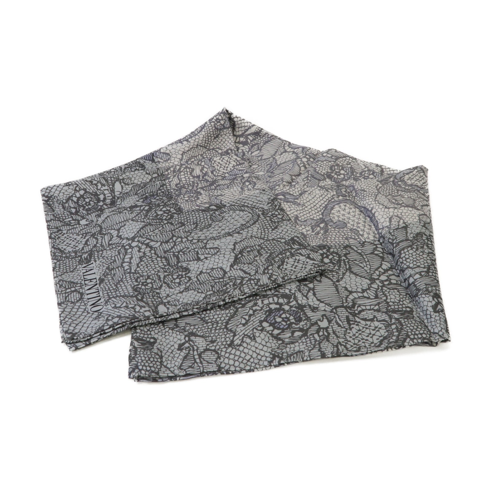 Valentino 絲質Scarf絲巾灰色/白色