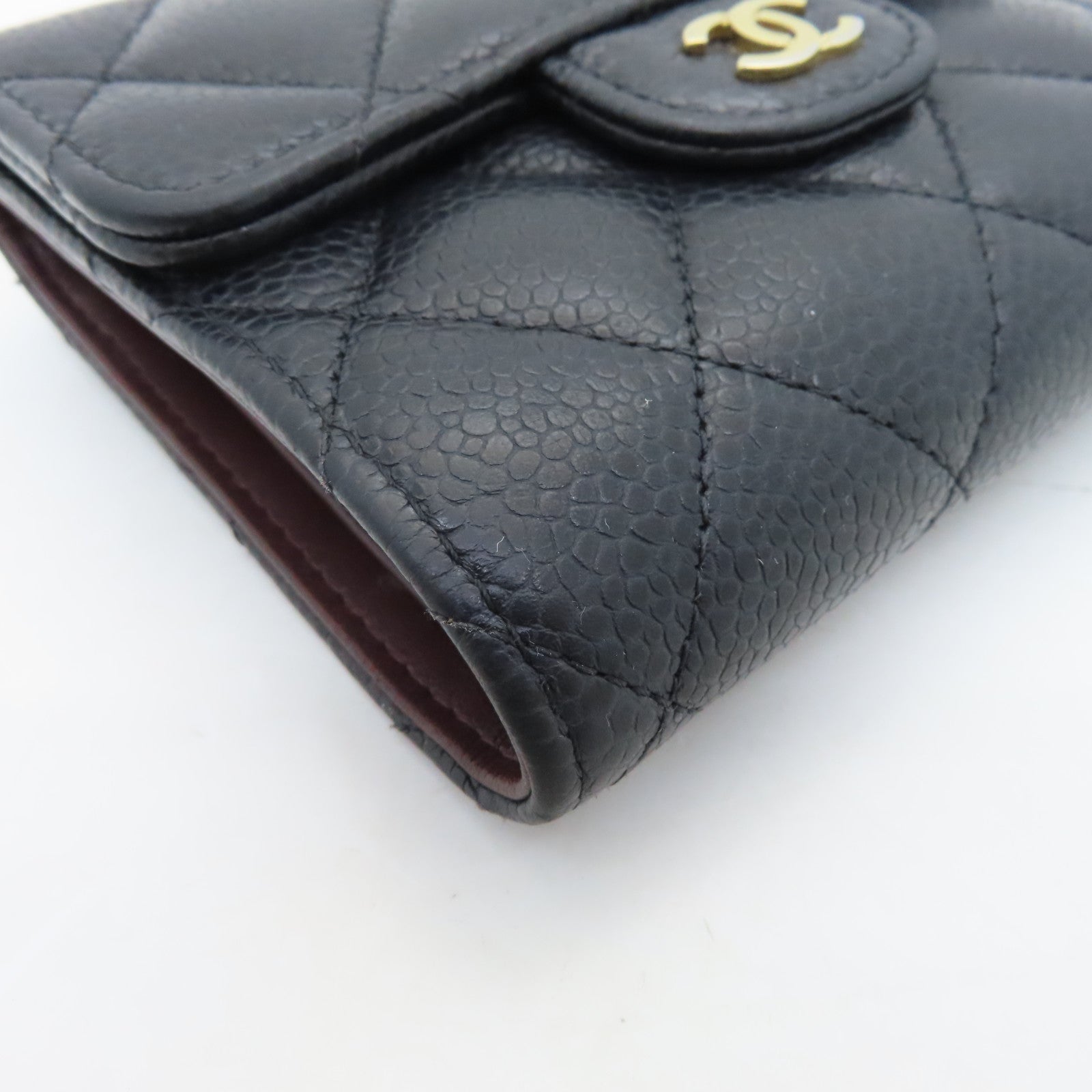 CHANEL rhombic cowhide leather Wallet gold buckle wallet black