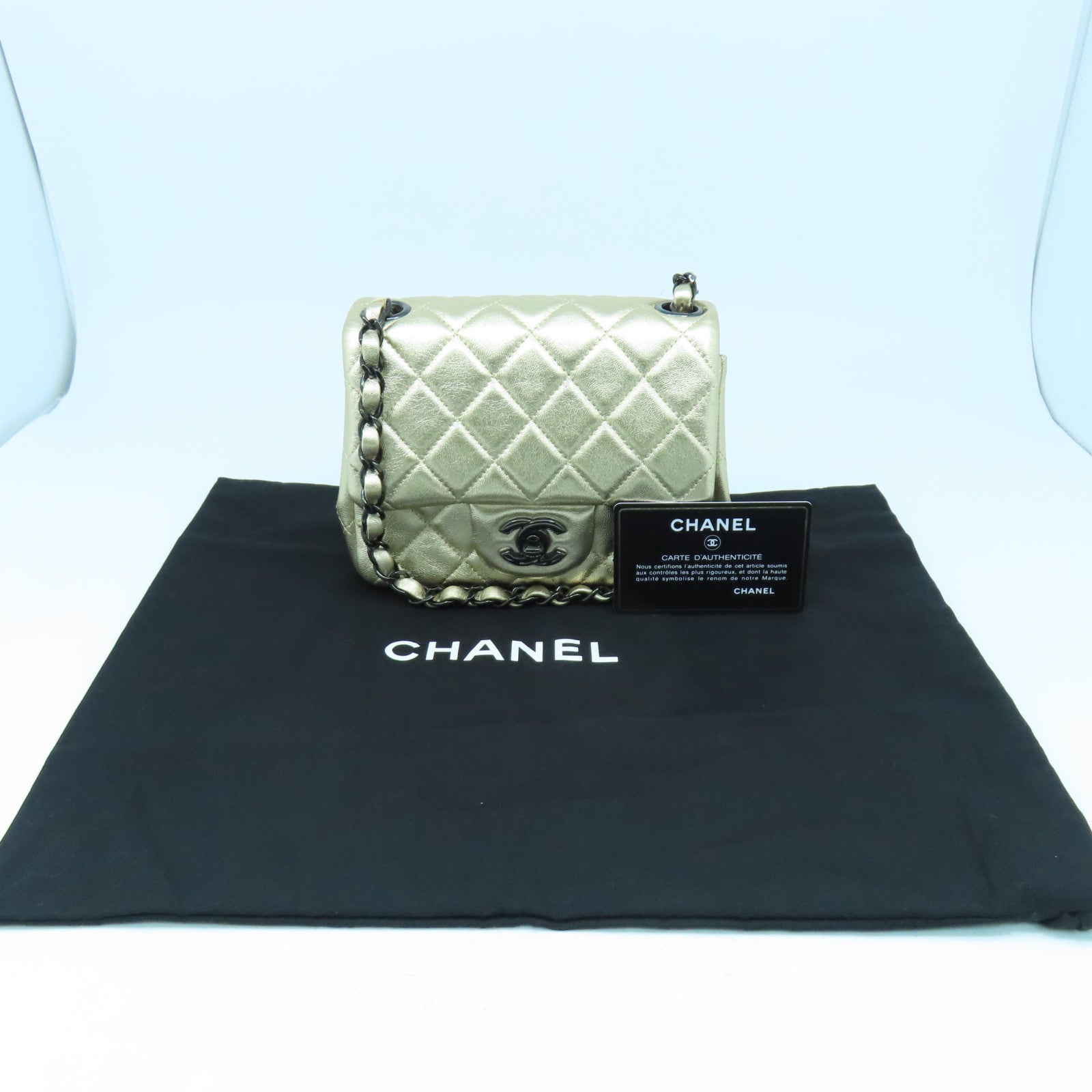CHANEL 菱格羊皮皮革Chain Shoulder鏈帶肩背袋金色