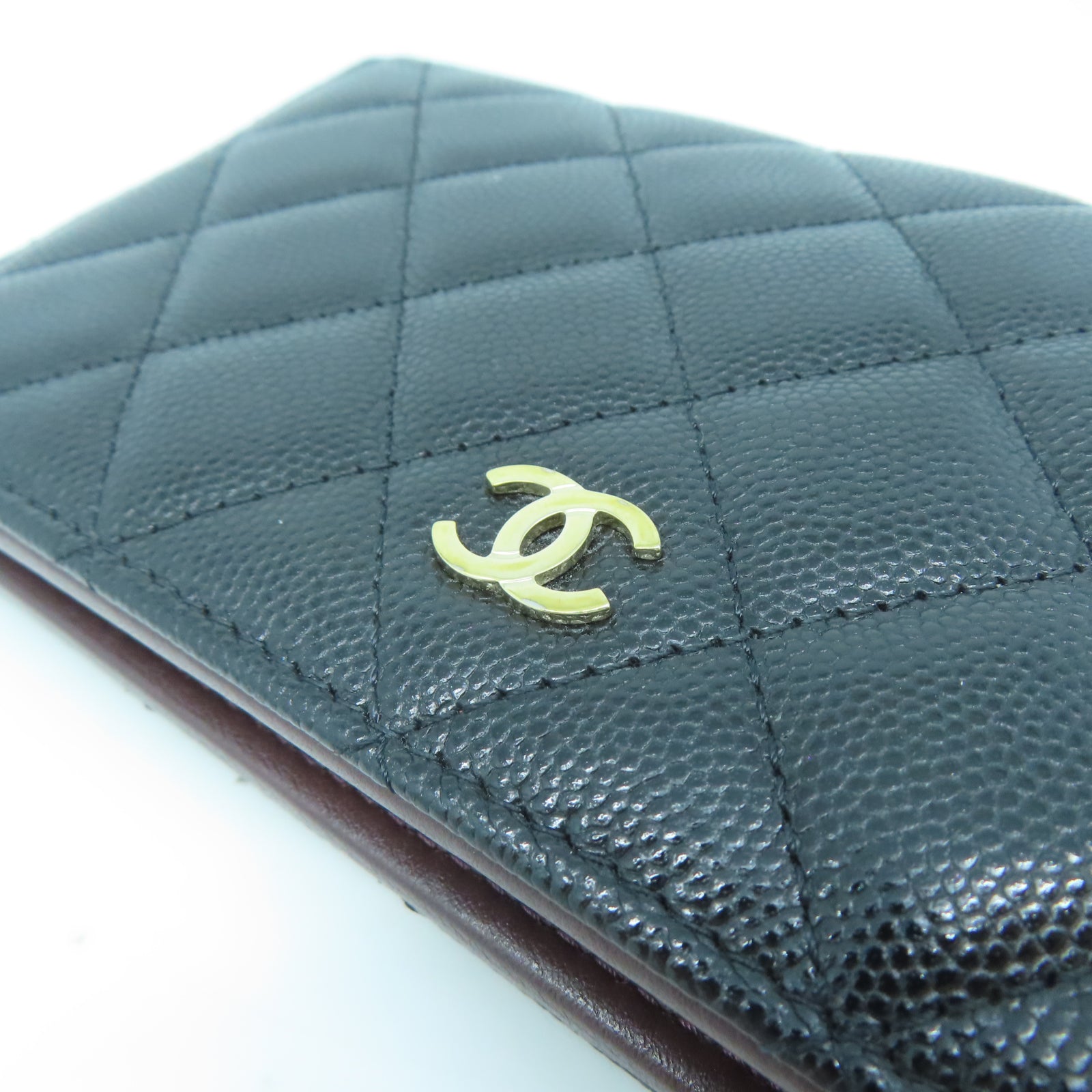CHANEL 菱格牛皮皮革Long Wallet金扣長錢包黑色