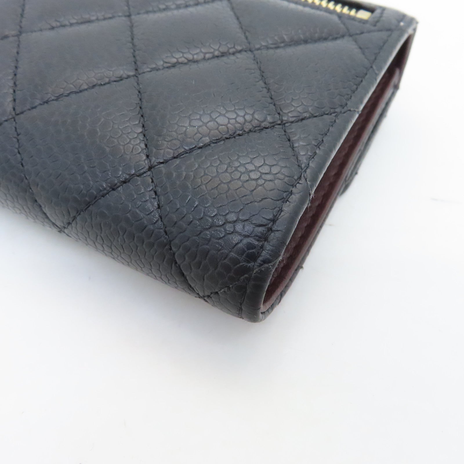 CHANEL rhombic cowhide leather Wallet gold buckle wallet black